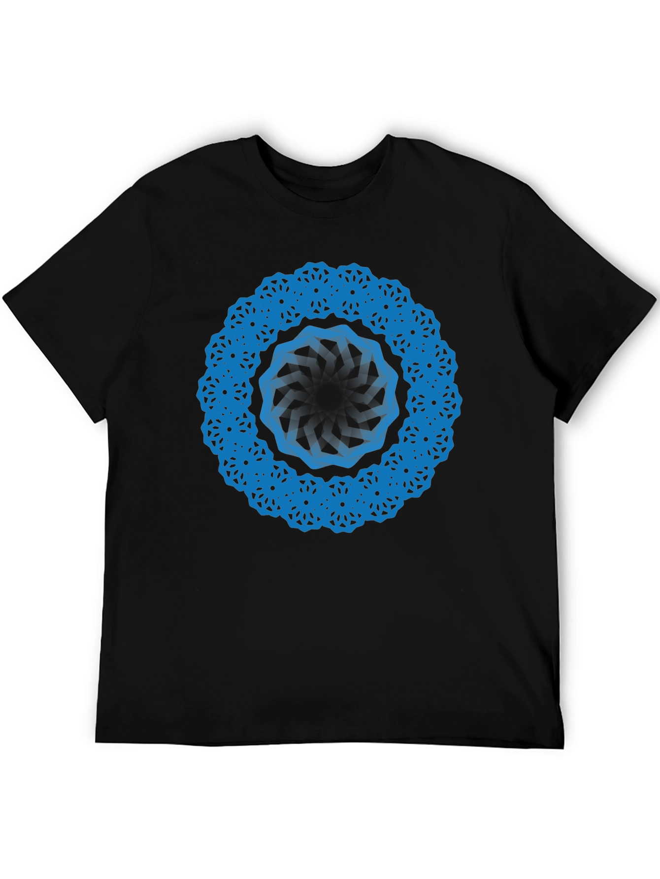 Geometric Blue Mandala Black T-Shirt