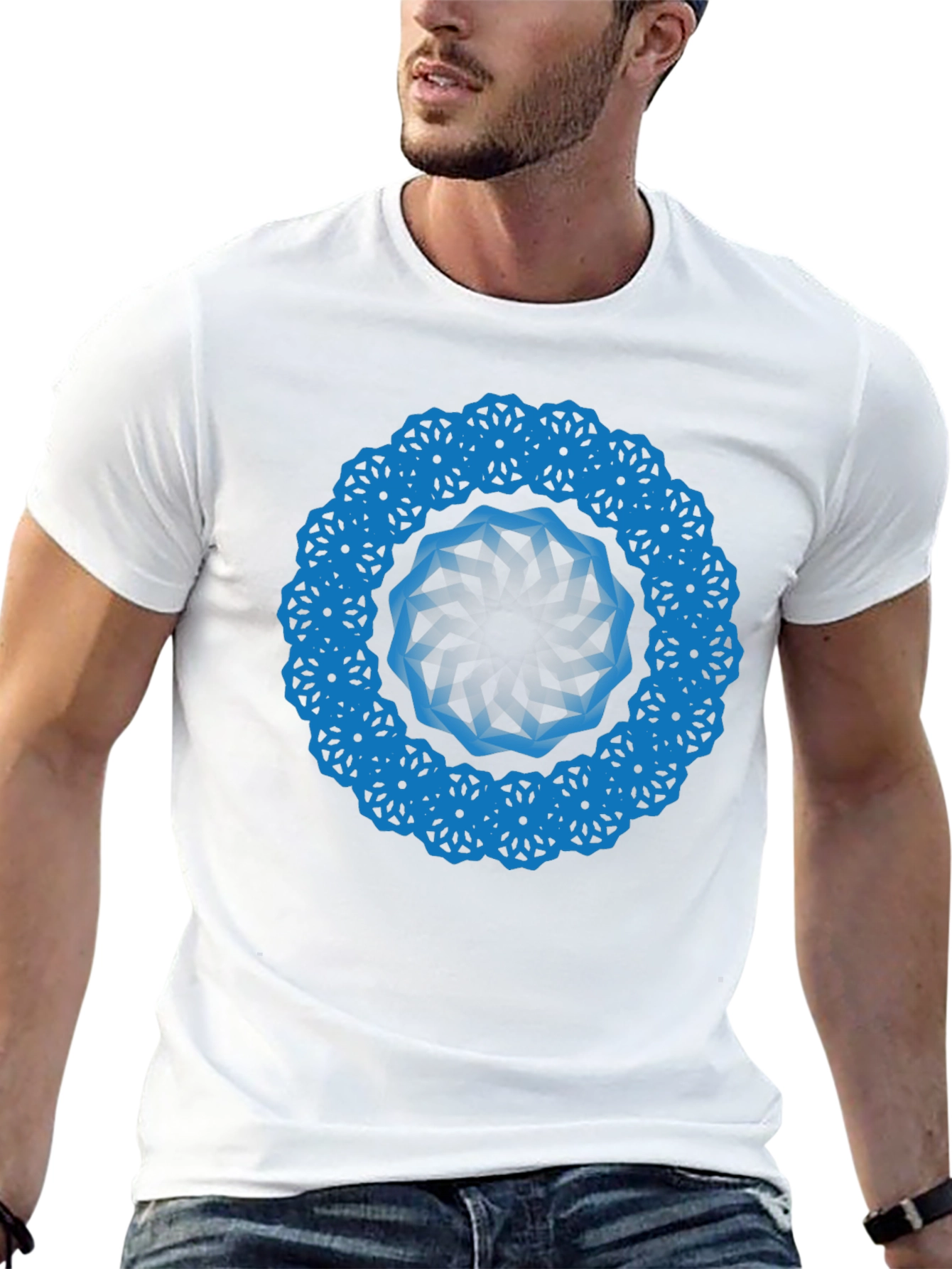 Geometric Blue Mandala Black T-Shirt