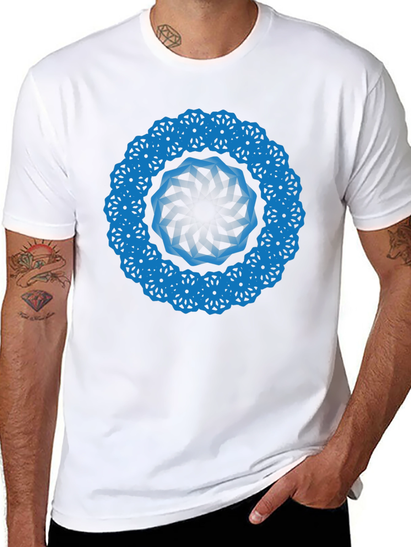 Geometric Blue Mandala Black T-Shirt