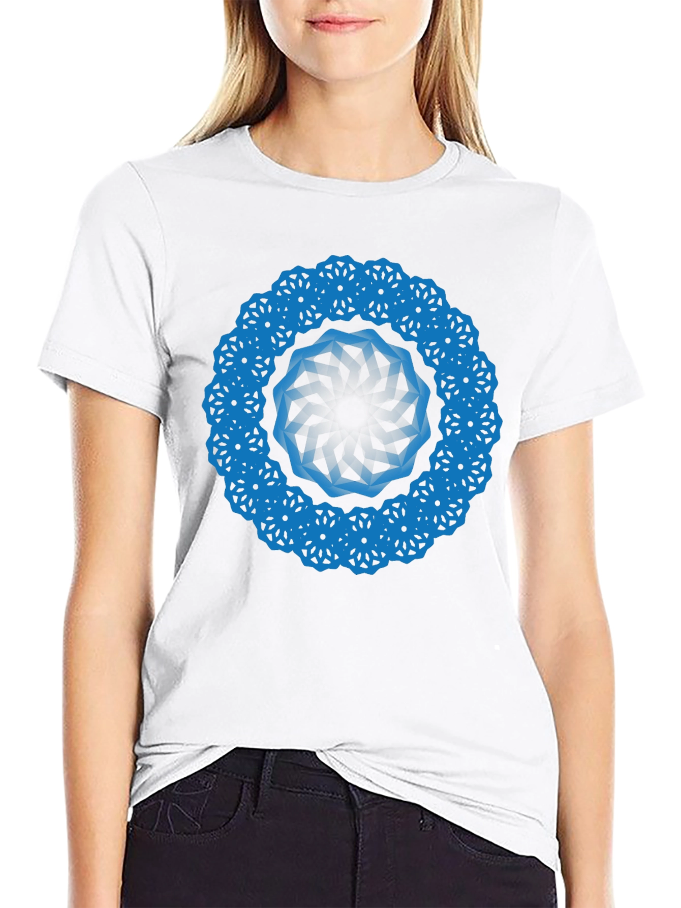 Geometric Blue Mandala Black T-Shirt