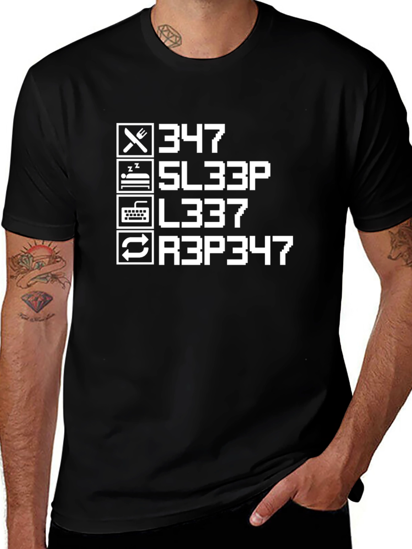 Eat Sleep L337 Repeat Black T-Shirt