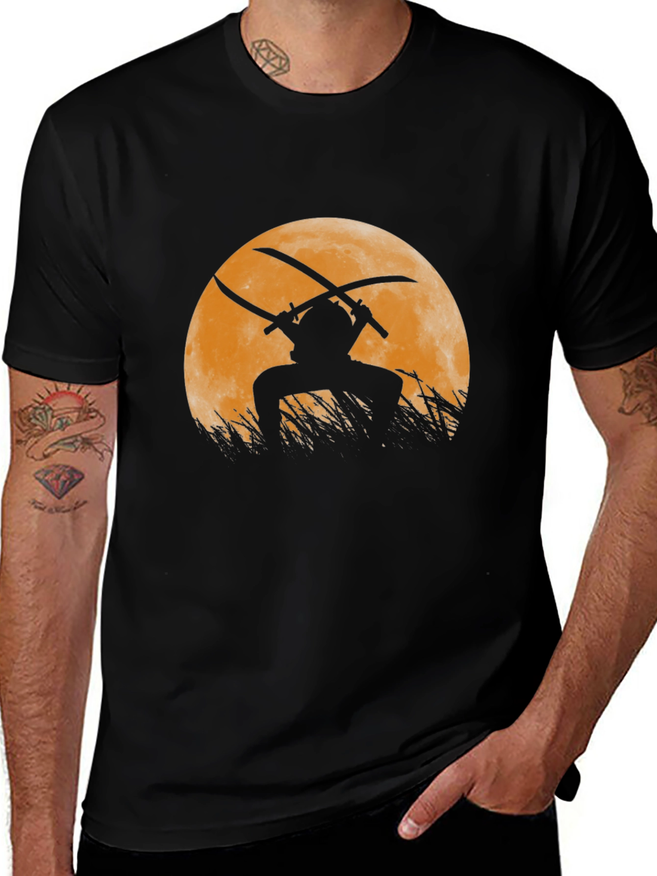 Samurai Moon Graphic T-Shirt