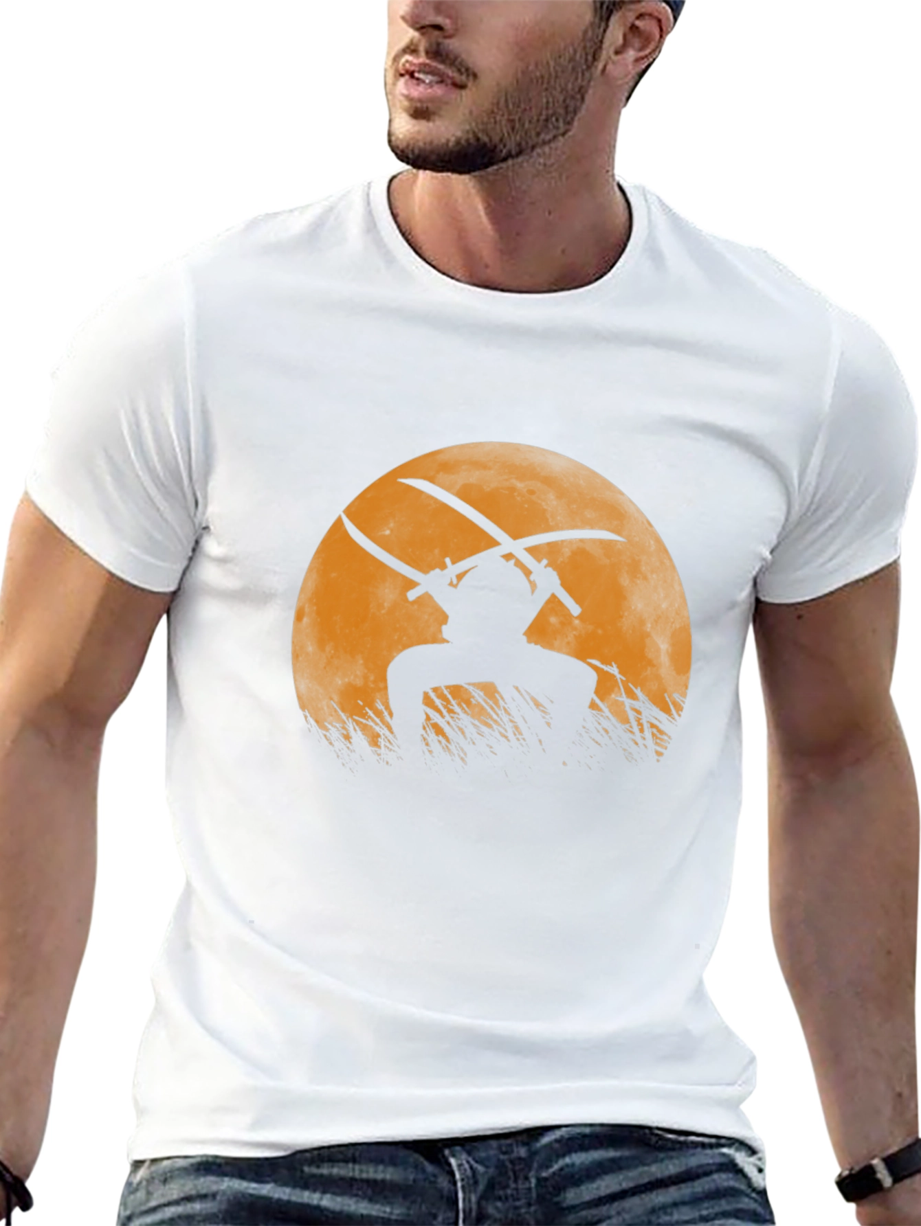 Samurai Moon Graphic T-Shirt
