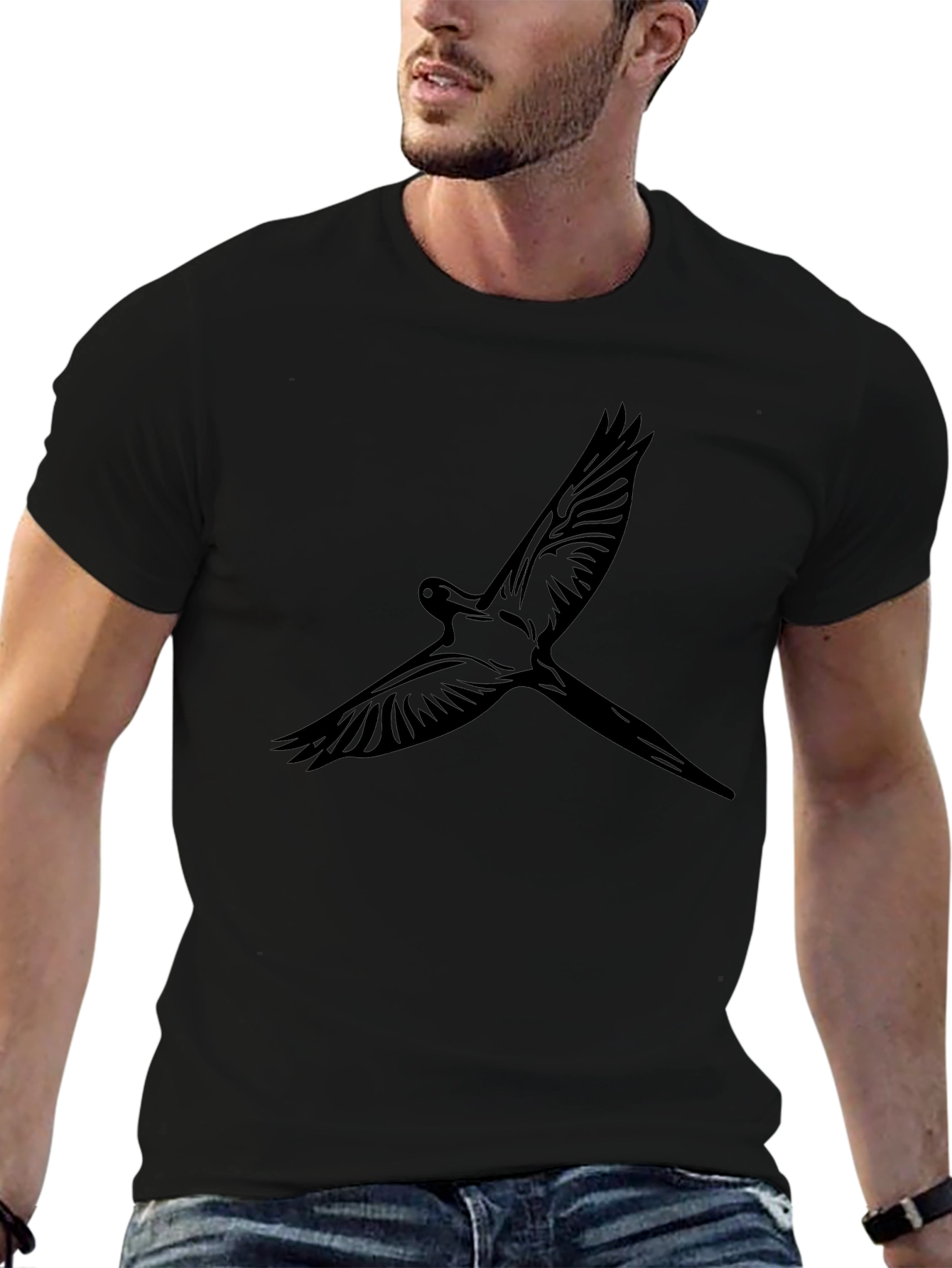 Black T-Shirt with Bird Graphic