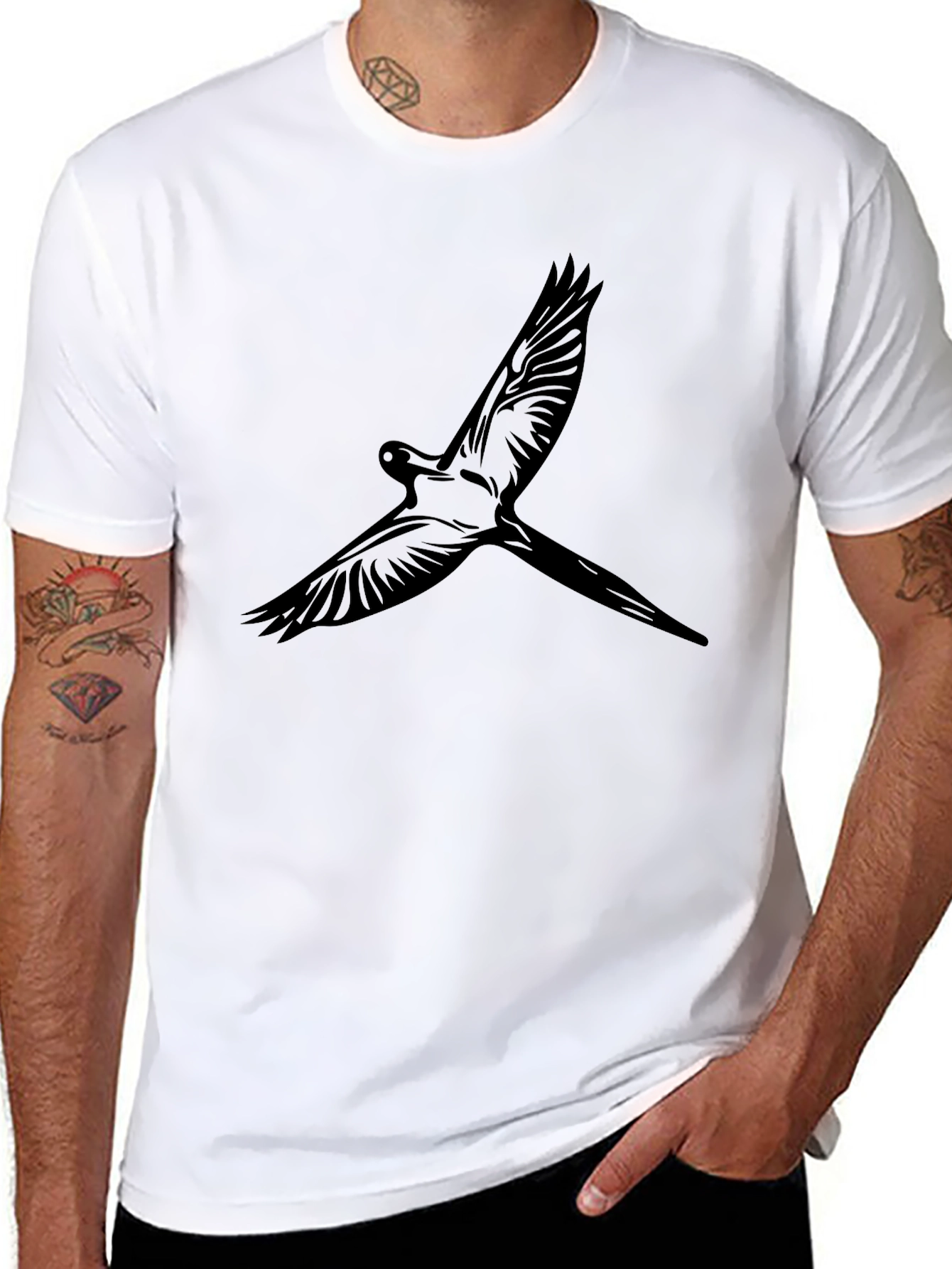 Black T-Shirt with Bird Graphic