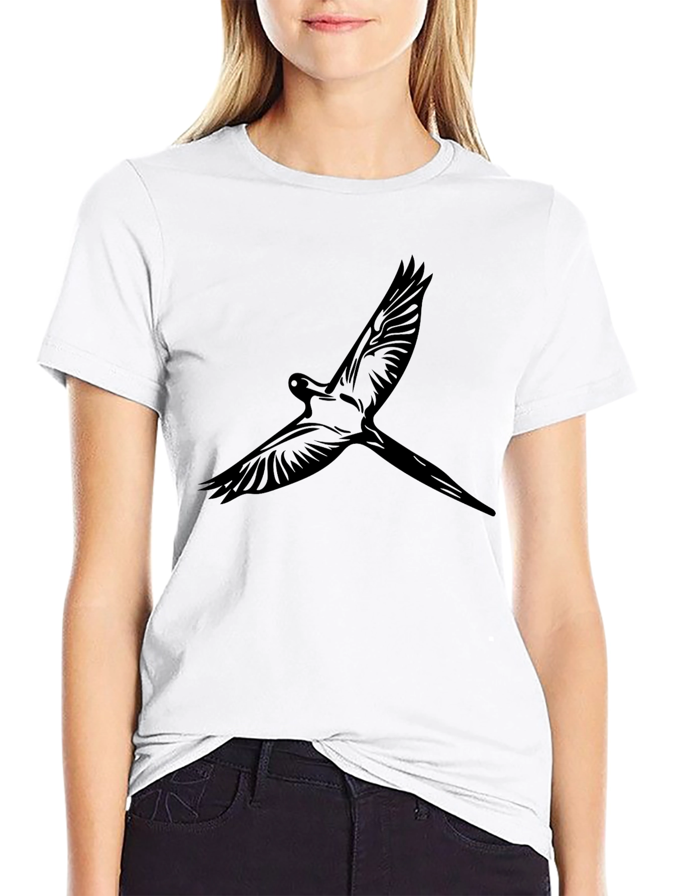 Black T-Shirt with Bird Graphic