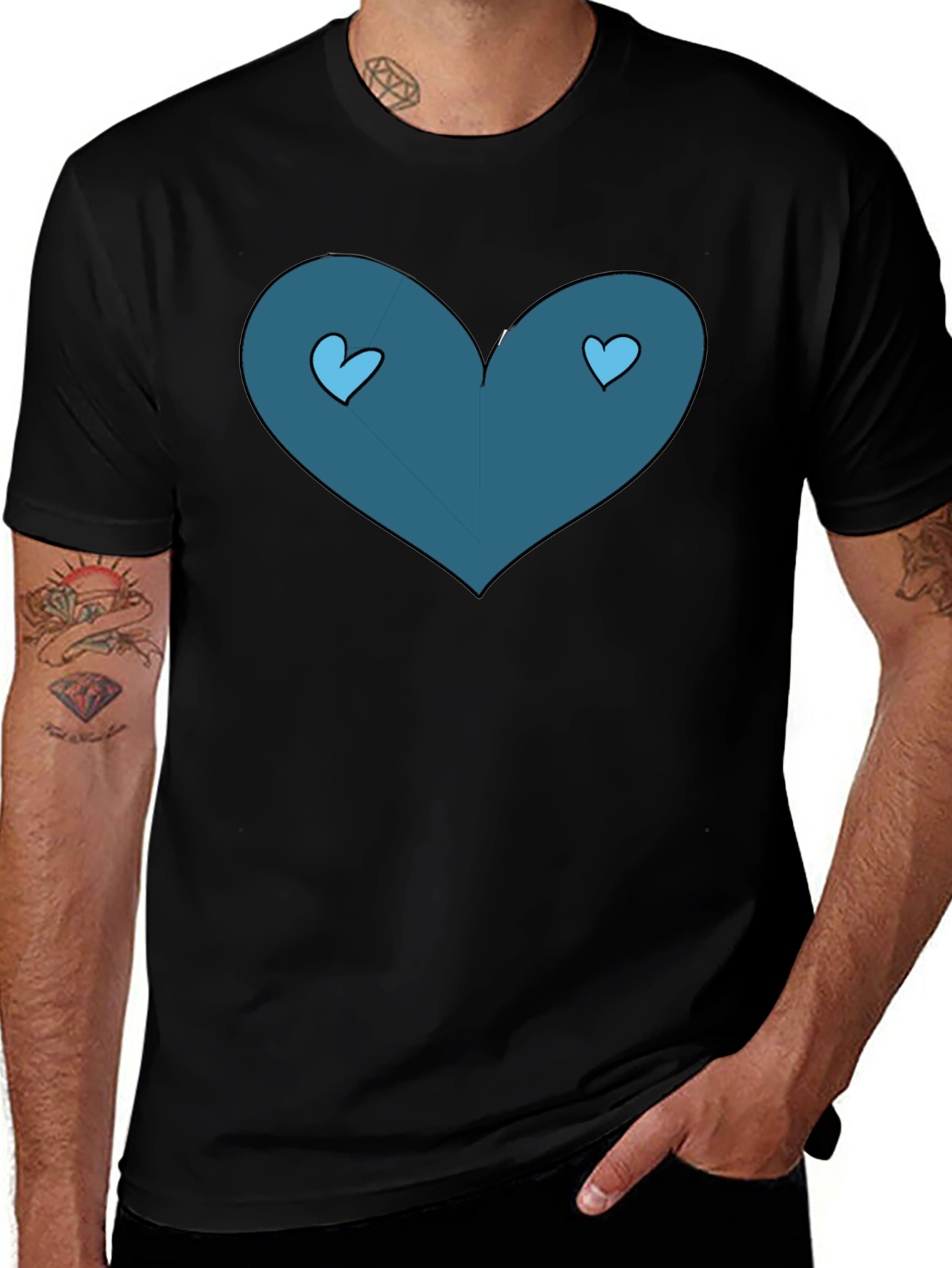 Black T-Shirt with Heart Graphic