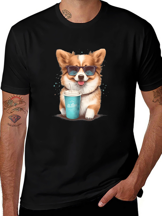 Cool Corgi T-Shirt - Dog with Sunglasses & Drink