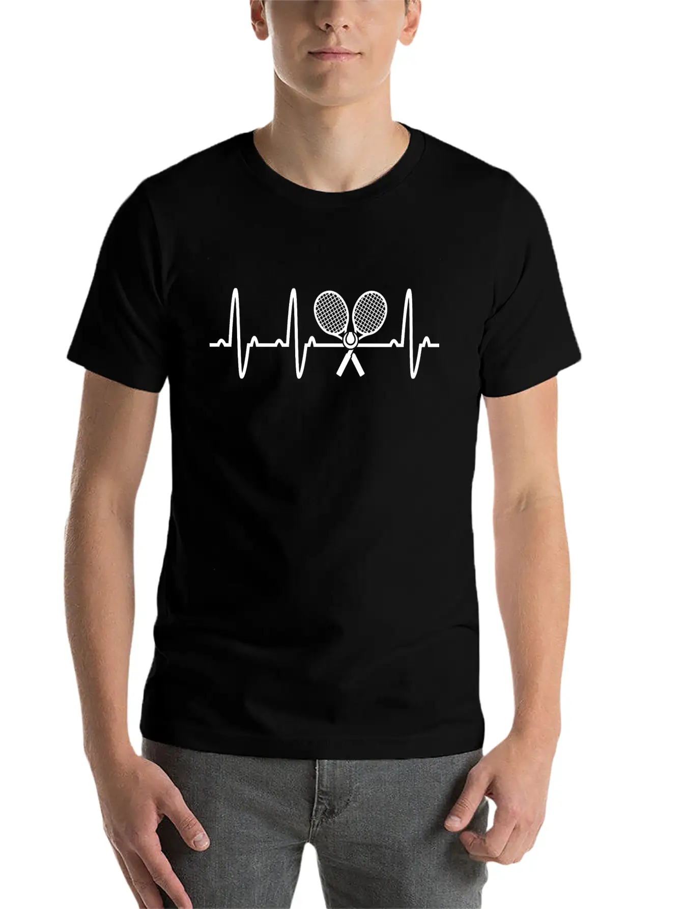 Tennis Racket Tee Heartbeat Love EKG Tshirt Unisex Casual T-Shirt – Clean Design For Daily Comfort