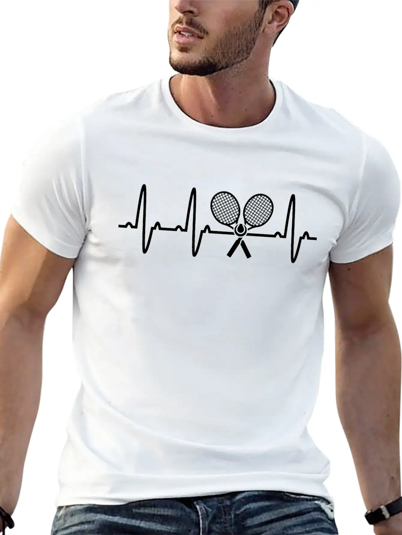 Tennis Racket Tee Heartbeat Love EKG Tshirt Unisex Casual T-Shirt – Clean Design For Daily Comfort