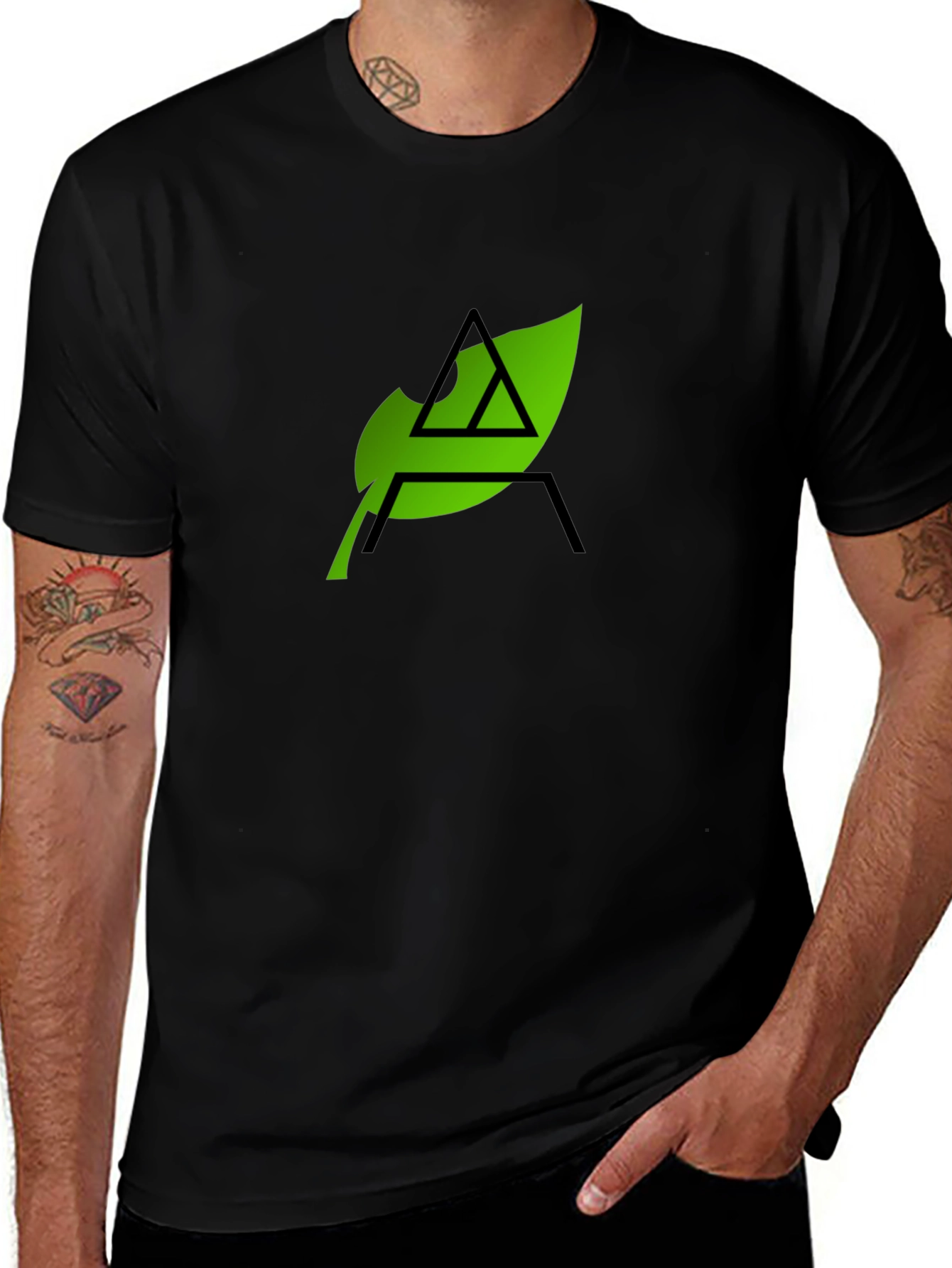 Eco-Chic Black Tee with Green Leaf Logo