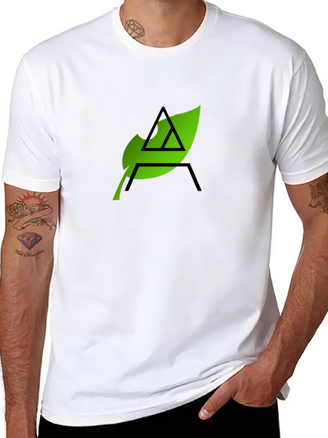 Eco-Chic Black Tee with Green Leaf Logo