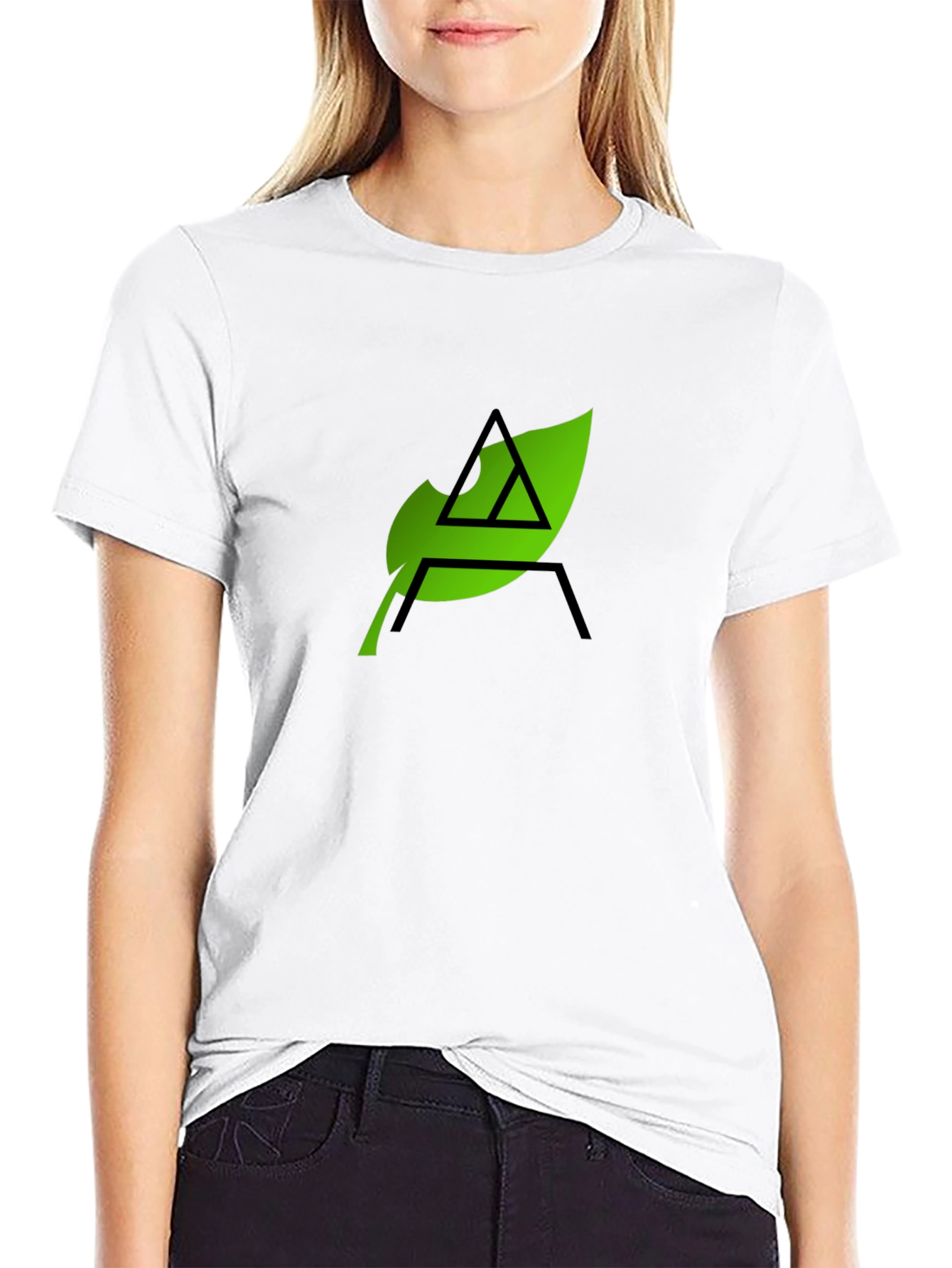 Eco-Chic Black Tee with Green Leaf Logo