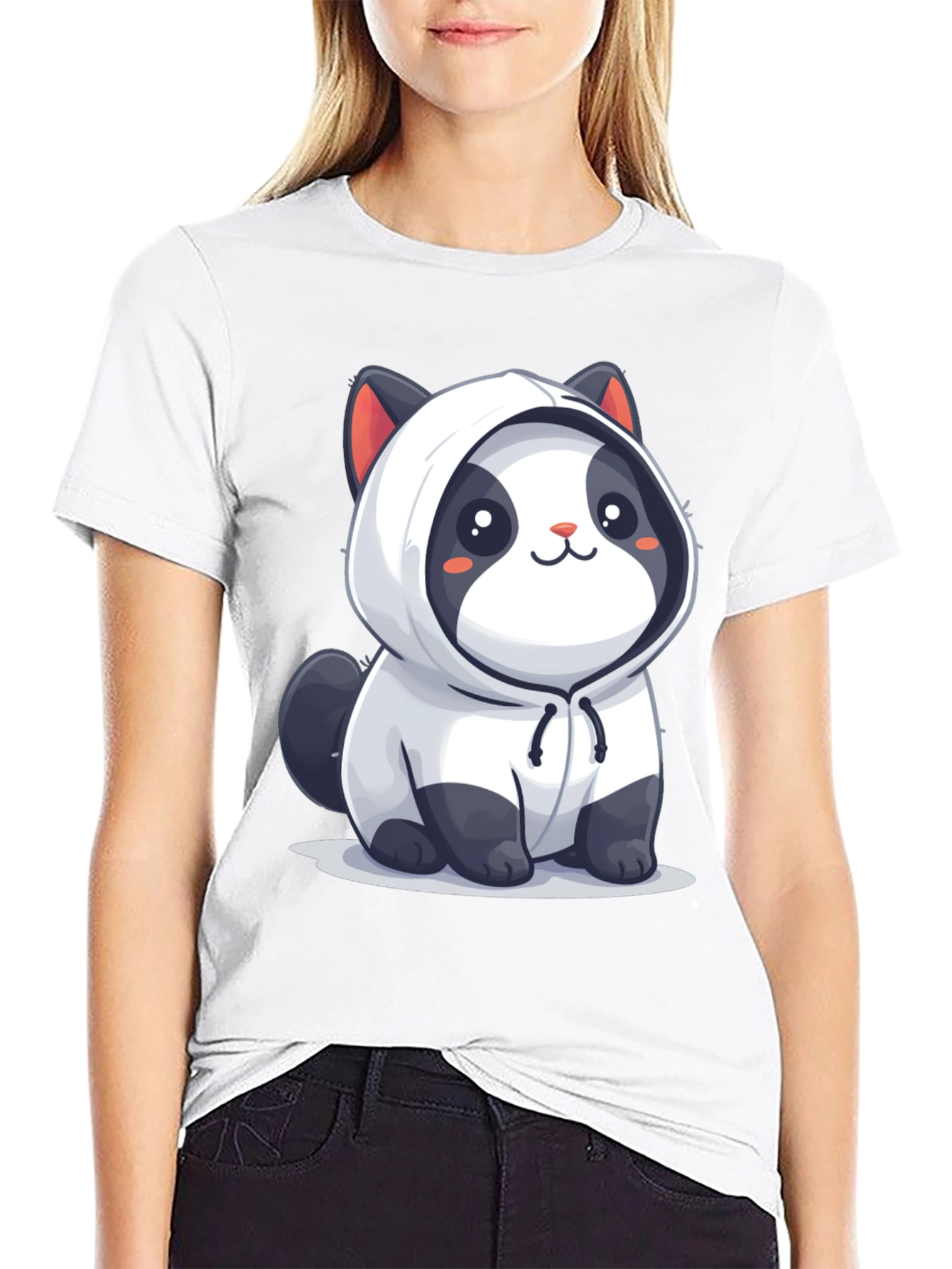 Cute Cartoon Panda Hoodie Black T-Shirt
