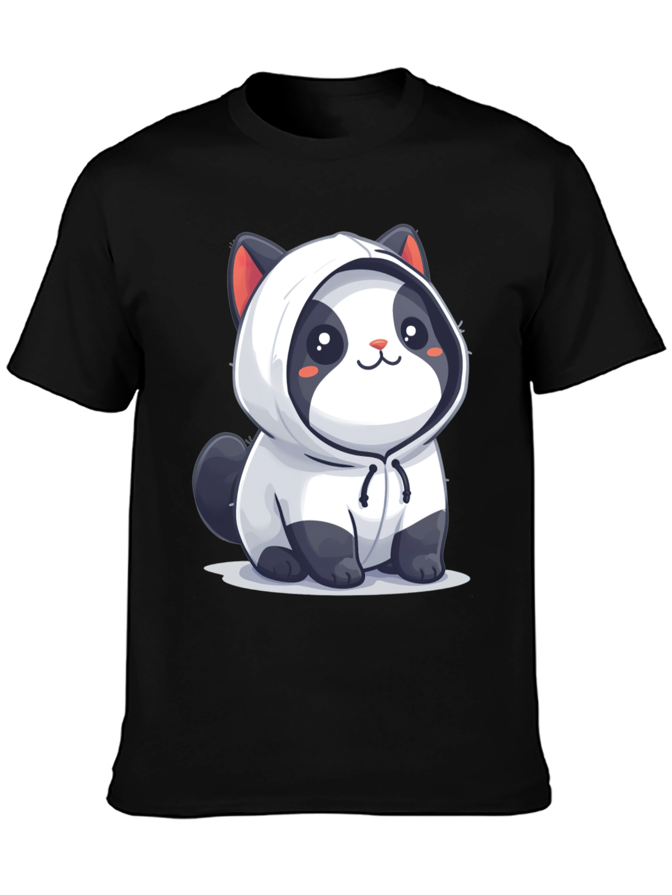 Cute Cartoon Panda Hoodie Black T-Shirt