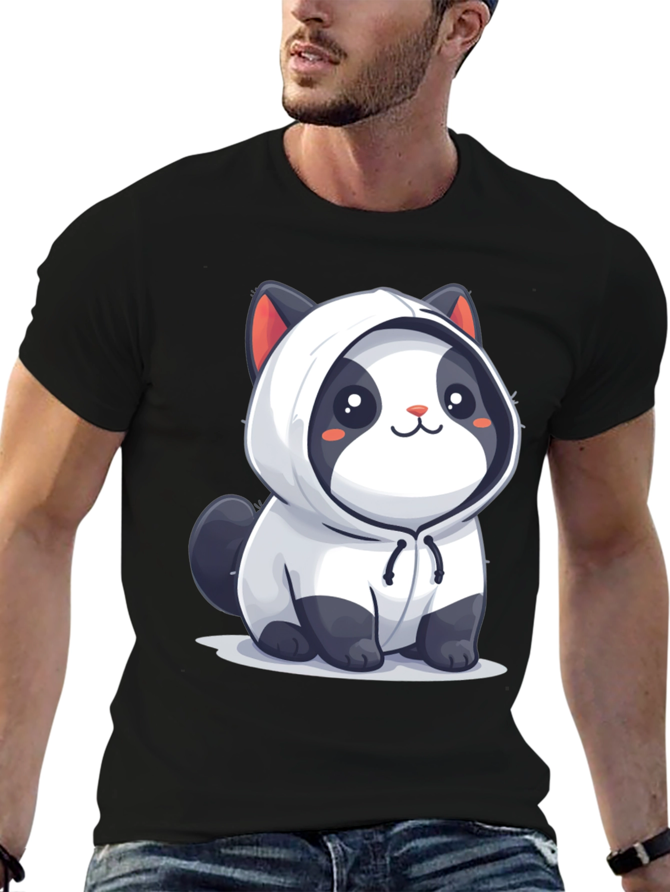 Cute Cartoon Panda Hoodie Black T-Shirt