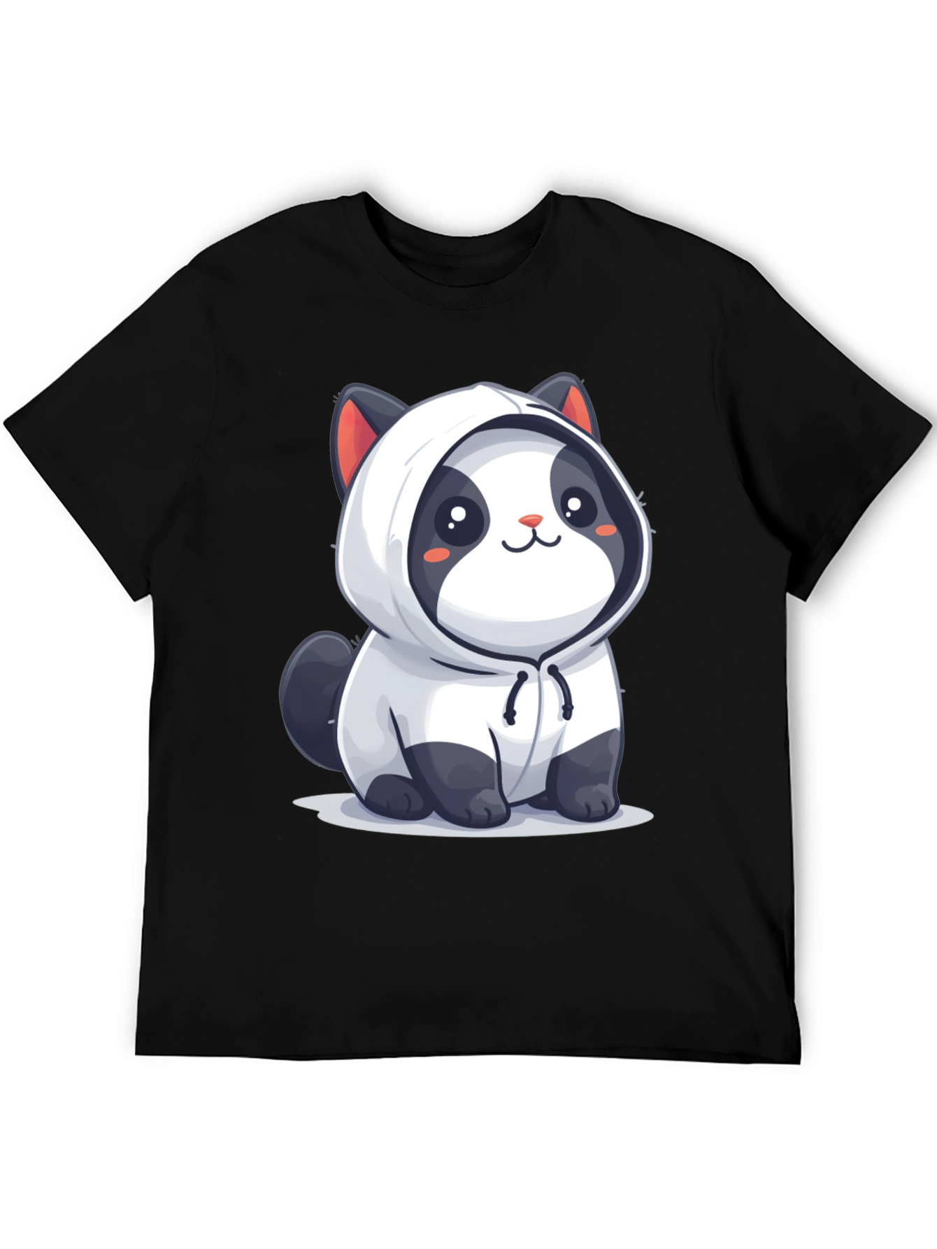 Cute Cartoon Panda Hoodie Black T-Shirt
