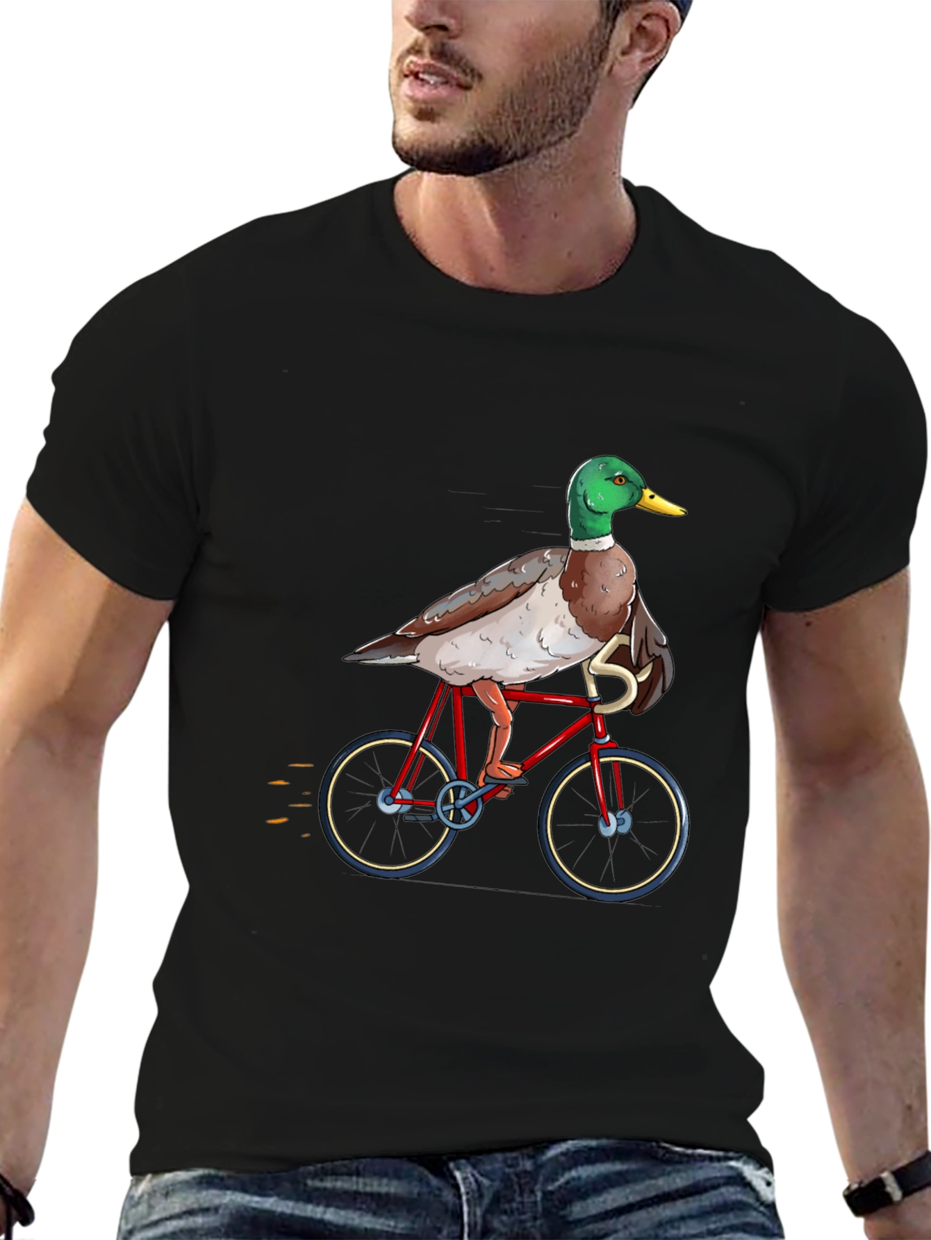 Duck Riding a Bicycle T-Shirt - Unique Graphic Tee