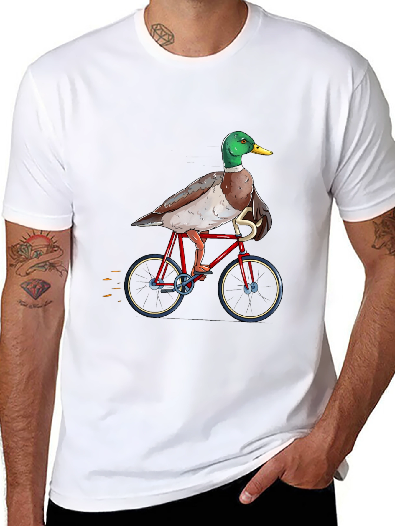 Duck Riding a Bicycle T-Shirt - Unique Graphic Tee