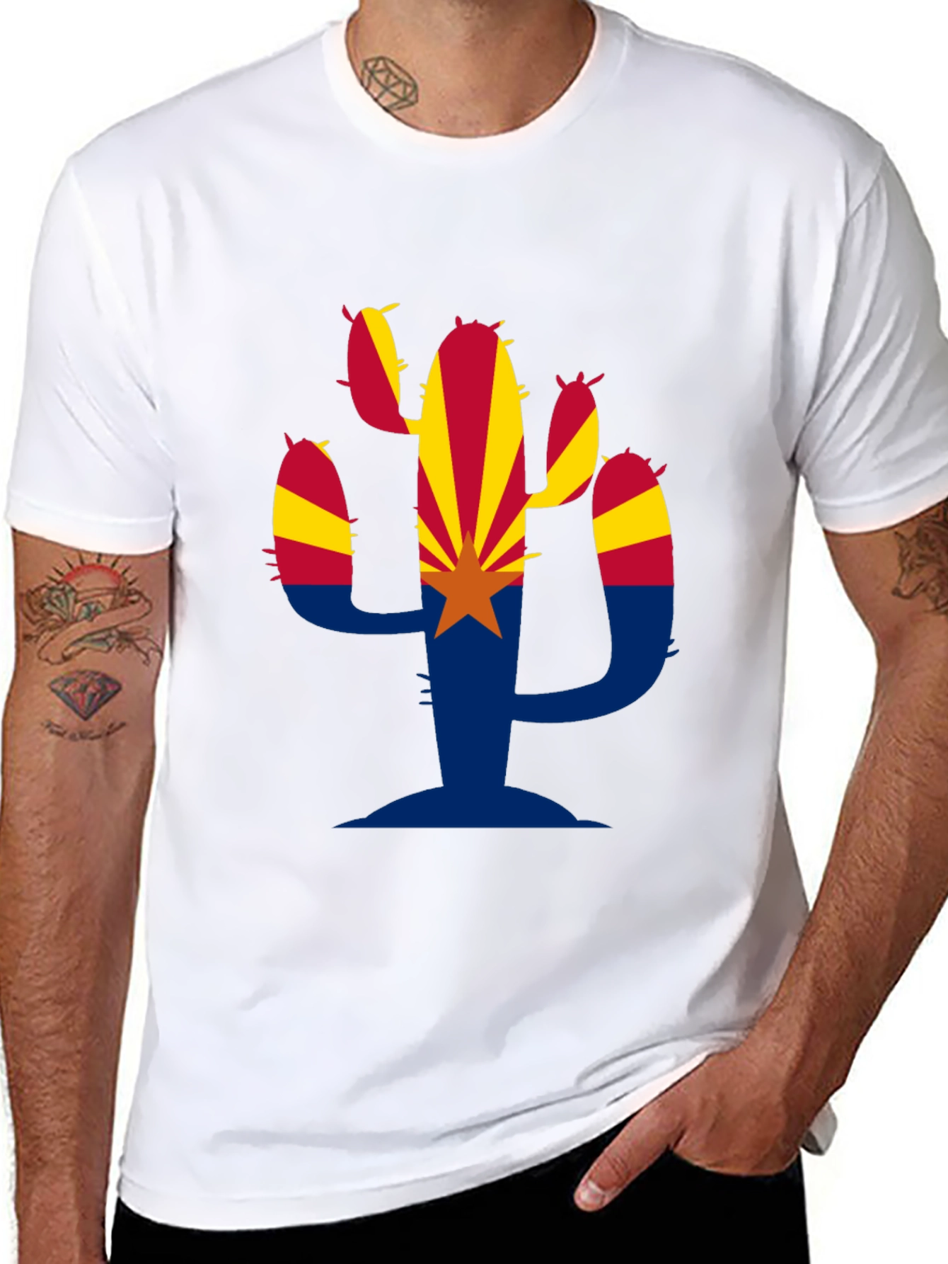 Arizona Flag Cactus Graphic T-Shirt