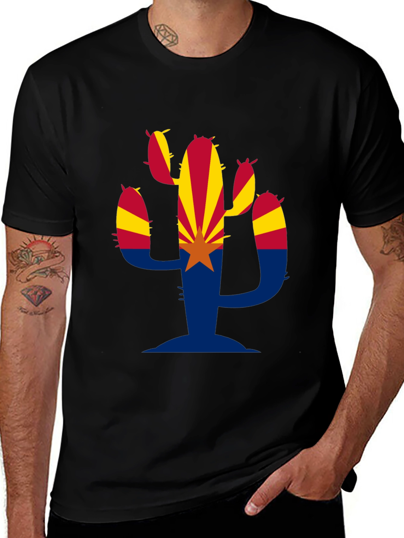 Arizona Flag Cactus Graphic T-Shirt