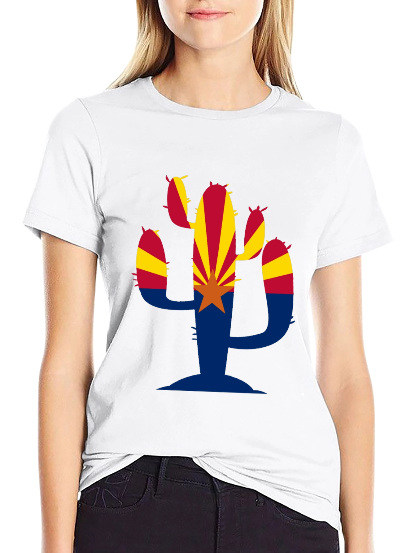 Arizona Flag Cactus Graphic T-Shirt