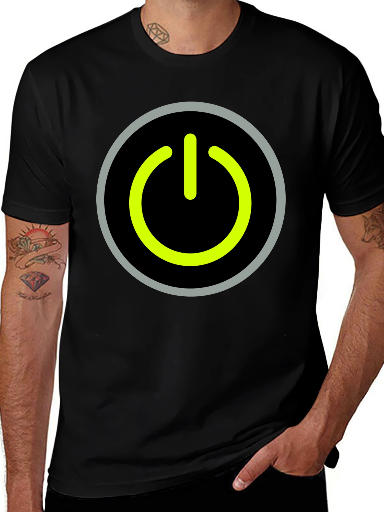 Power Button Graphic Tee - Black Cotton T-Shirt