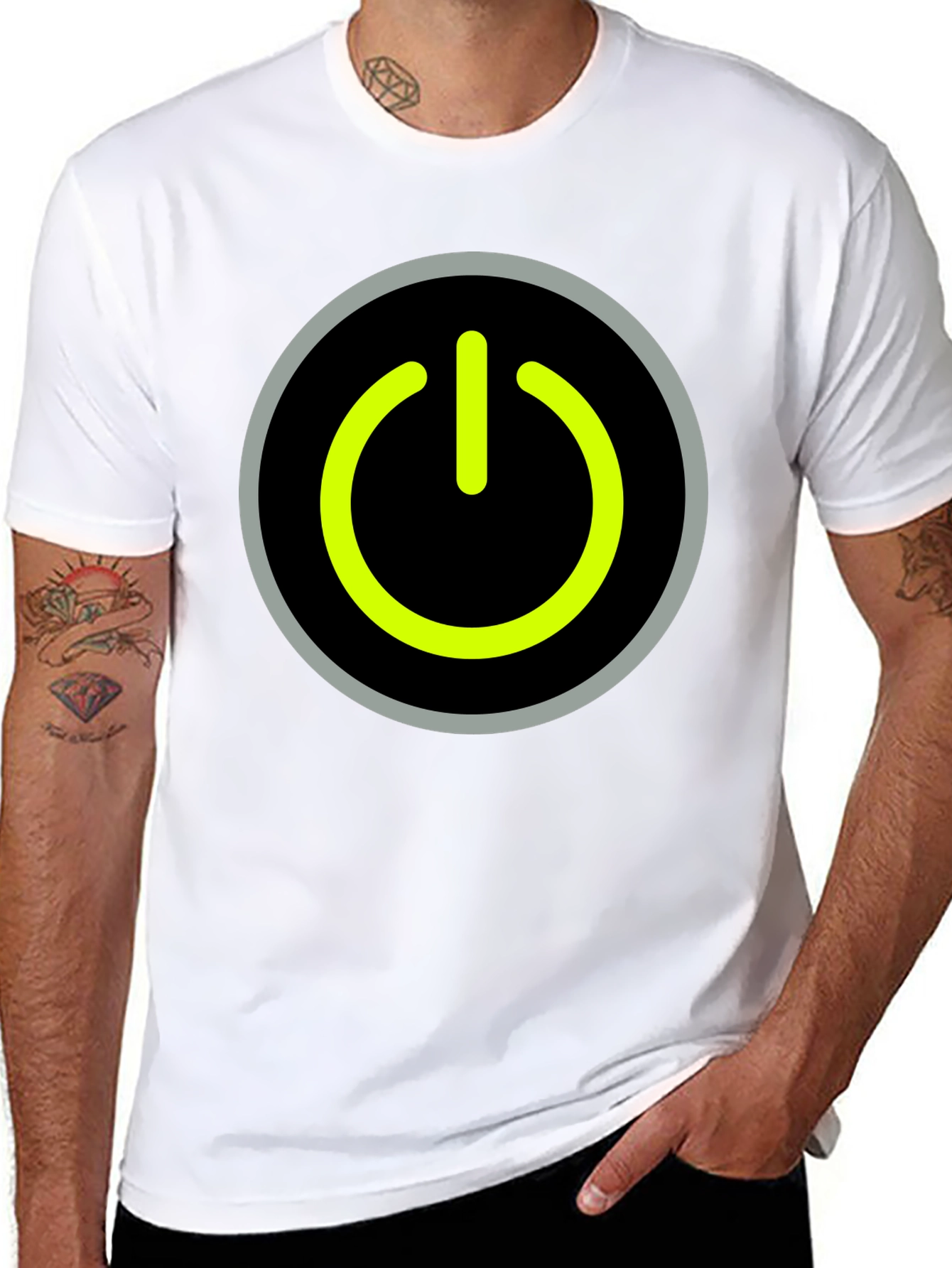 Power Button Graphic Tee - Black Cotton T-Shirt
