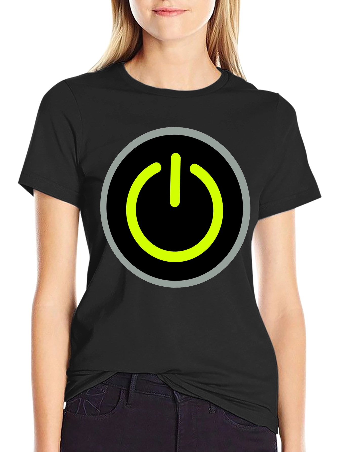 Power Button Graphic Tee - Black Cotton T-Shirt