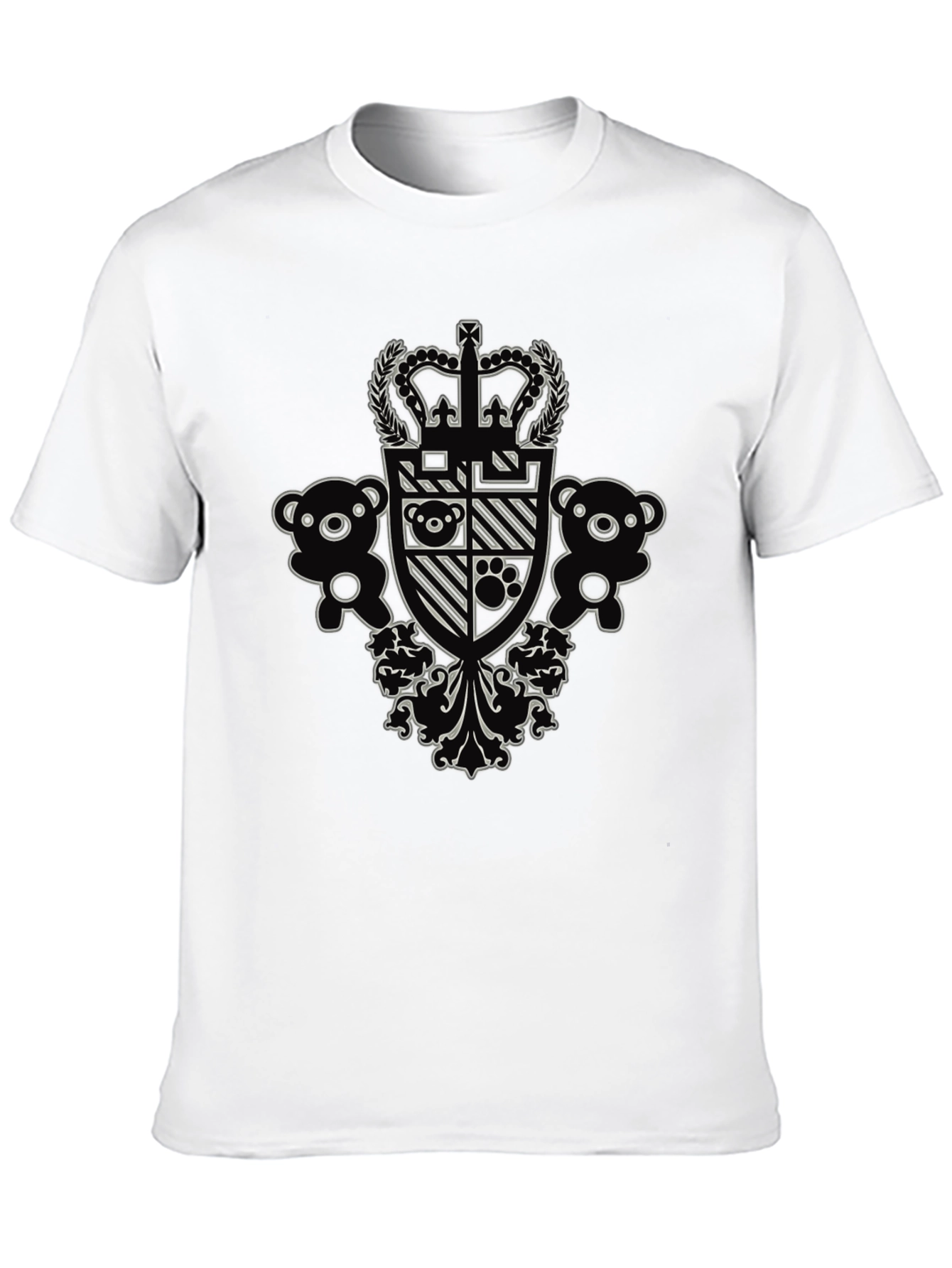 Black Graphic Tee with Crown and Teddy Bear Design