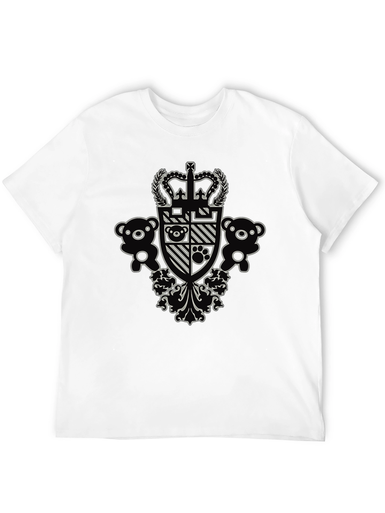 Black Graphic Tee with Crown and Teddy Bear Design