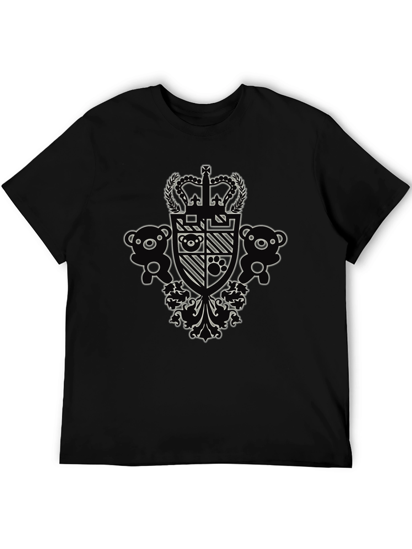 Black Graphic Tee with Crown and Teddy Bear Design