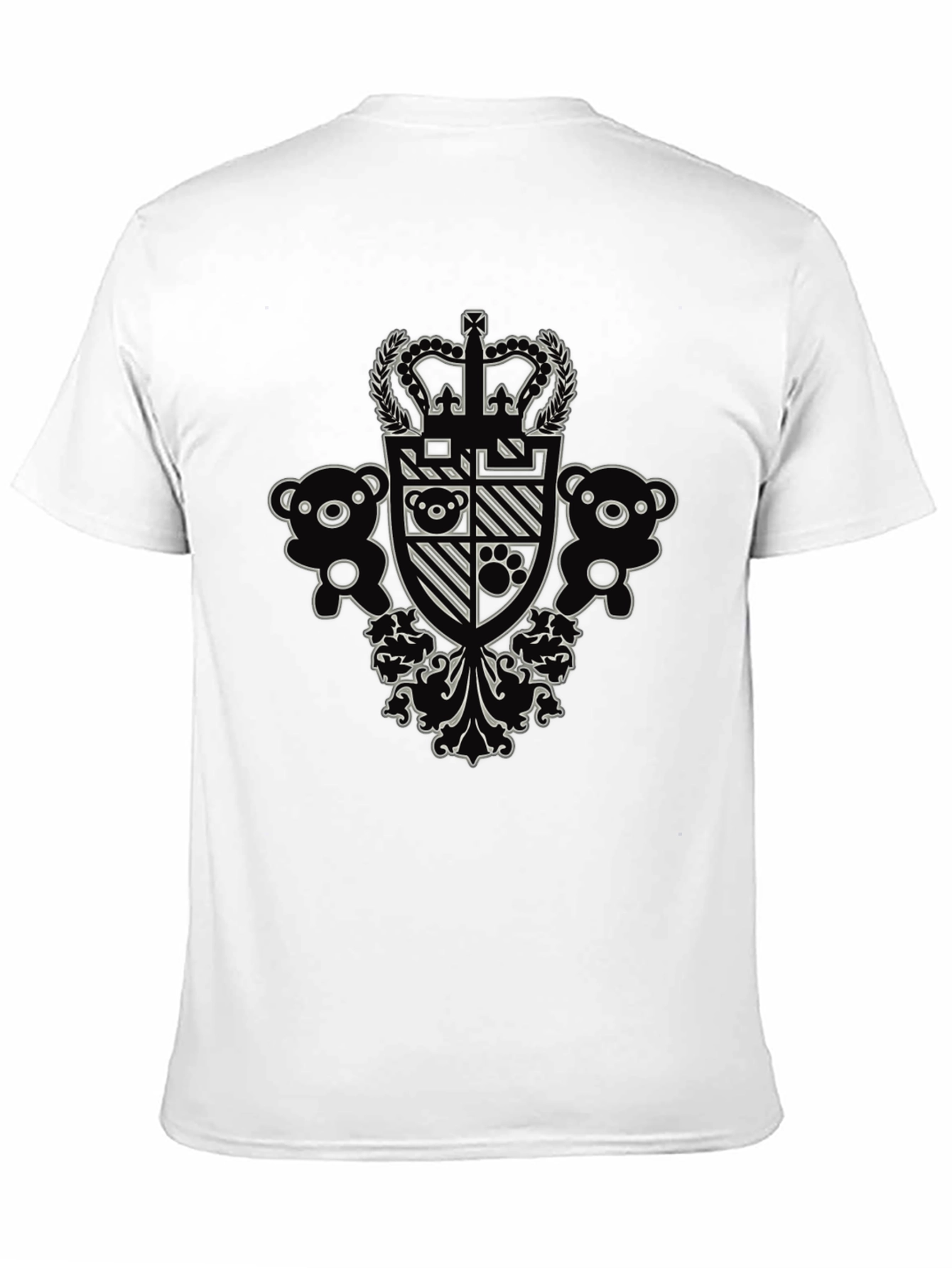 Black Graphic Tee with Crown and Teddy Bear Design