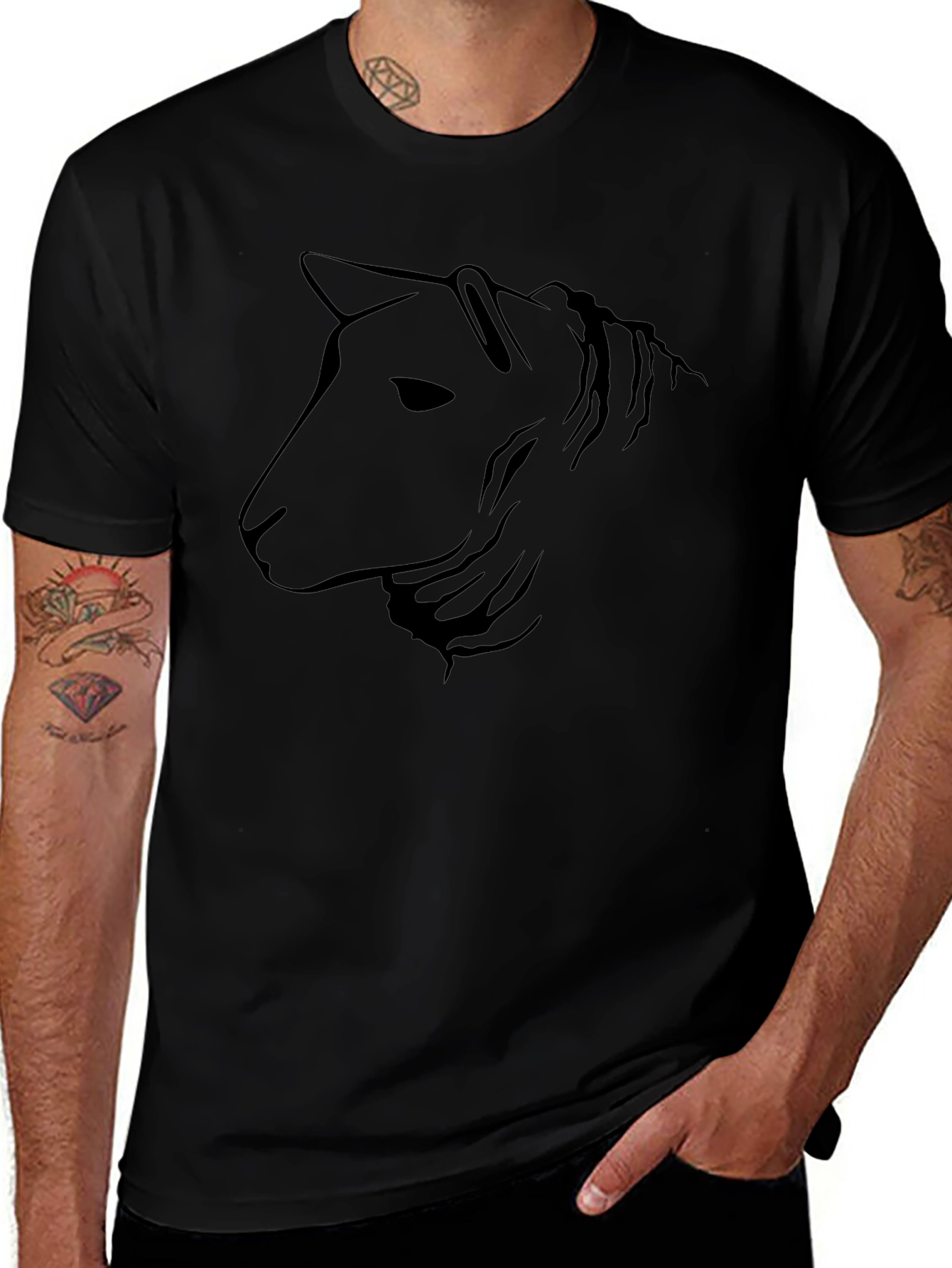 Stylized Horse Graphic Tee - Black