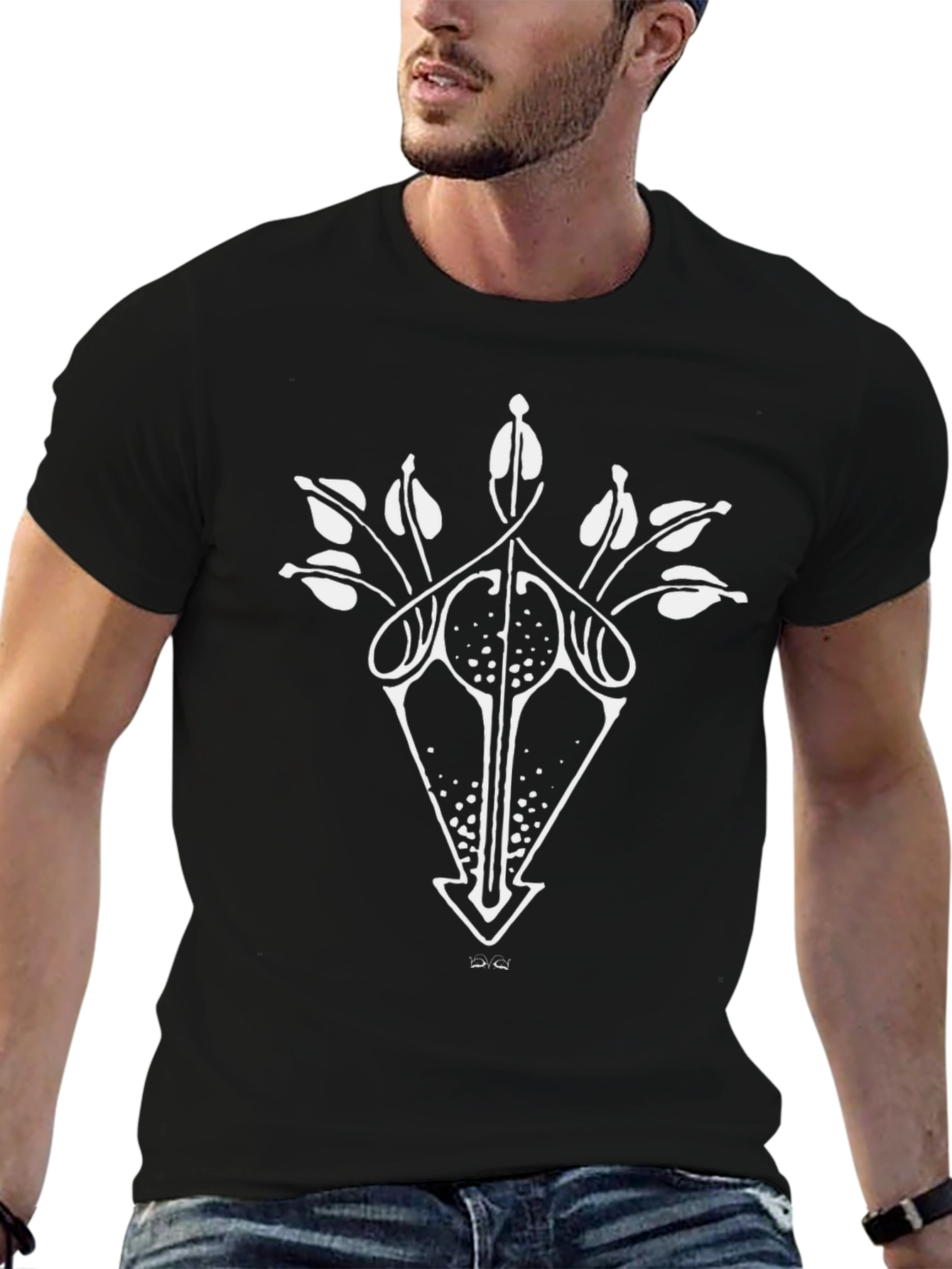 Art Nouveau Floral Arrow Black T-Shirt
