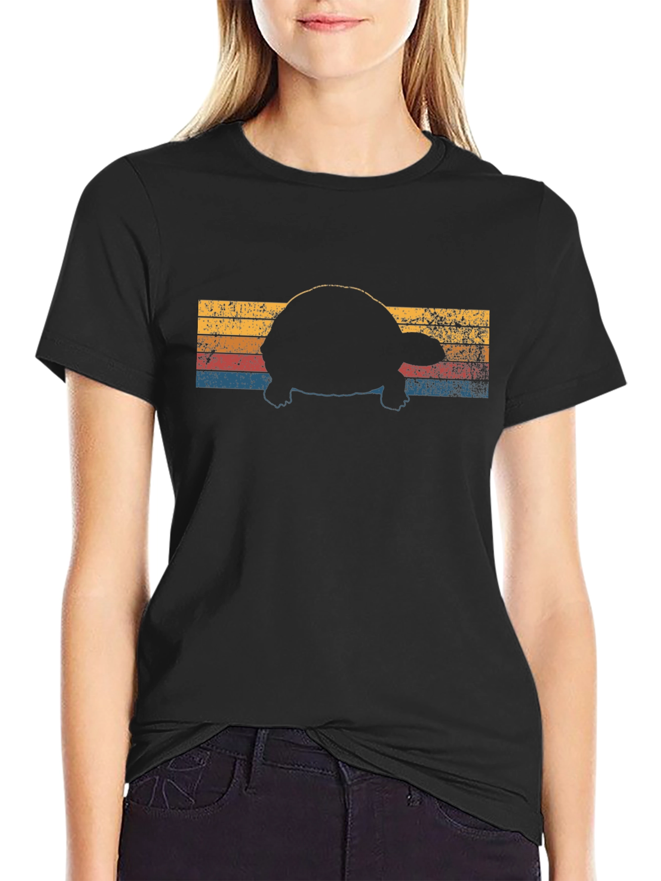 Retro Turtle Silhouette Black T-Shirt