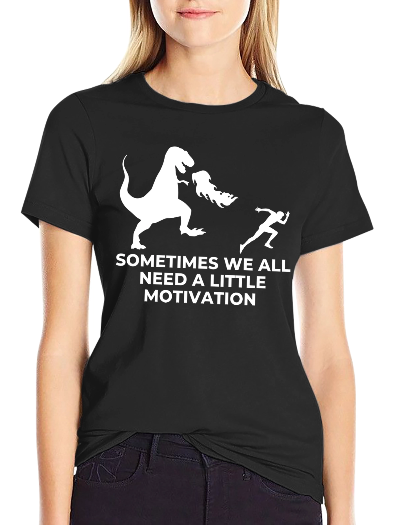 Funny Dinosaur Motivation Black T-Shirt