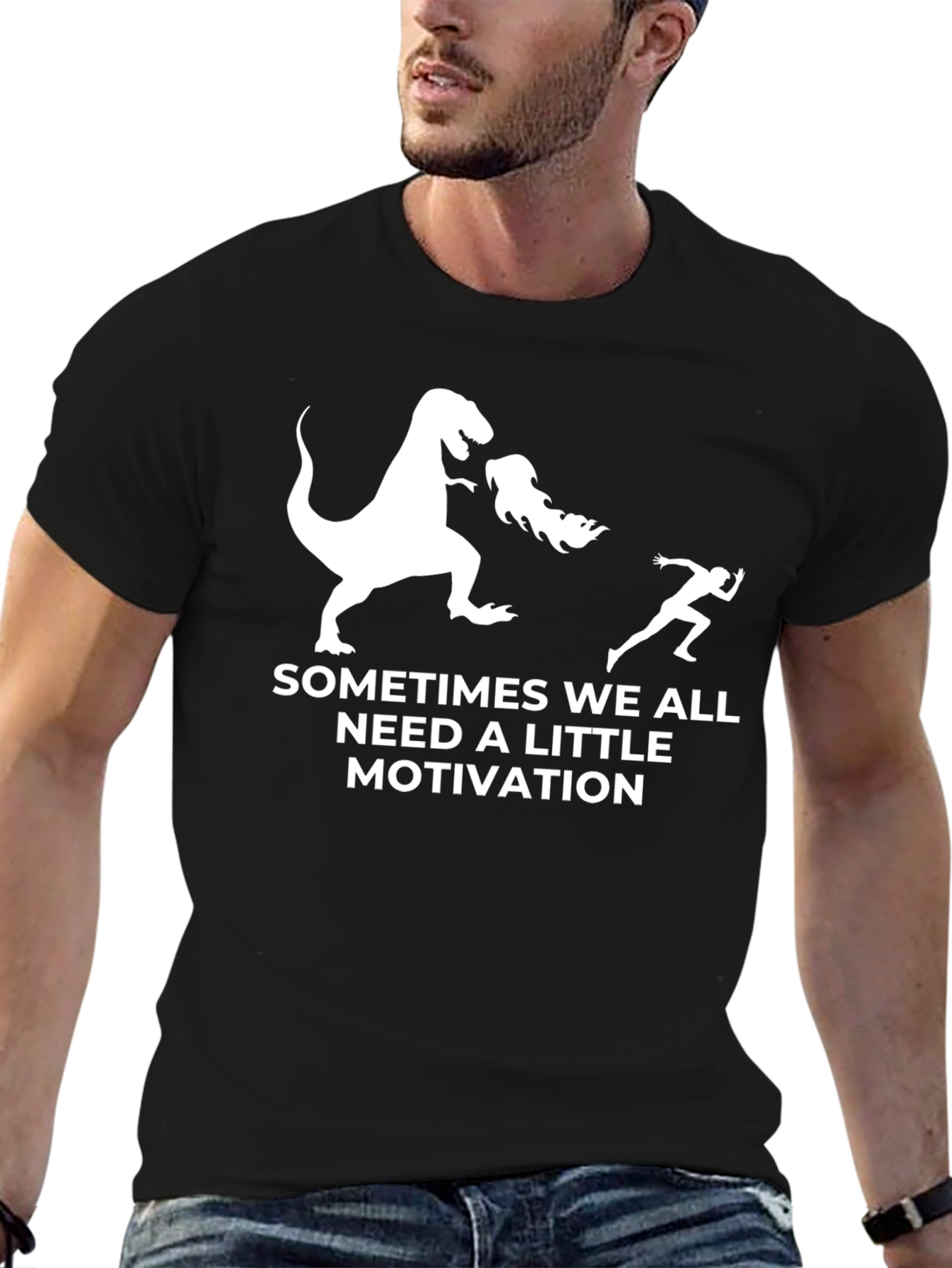 Funny Dinosaur Motivation Black T-Shirt