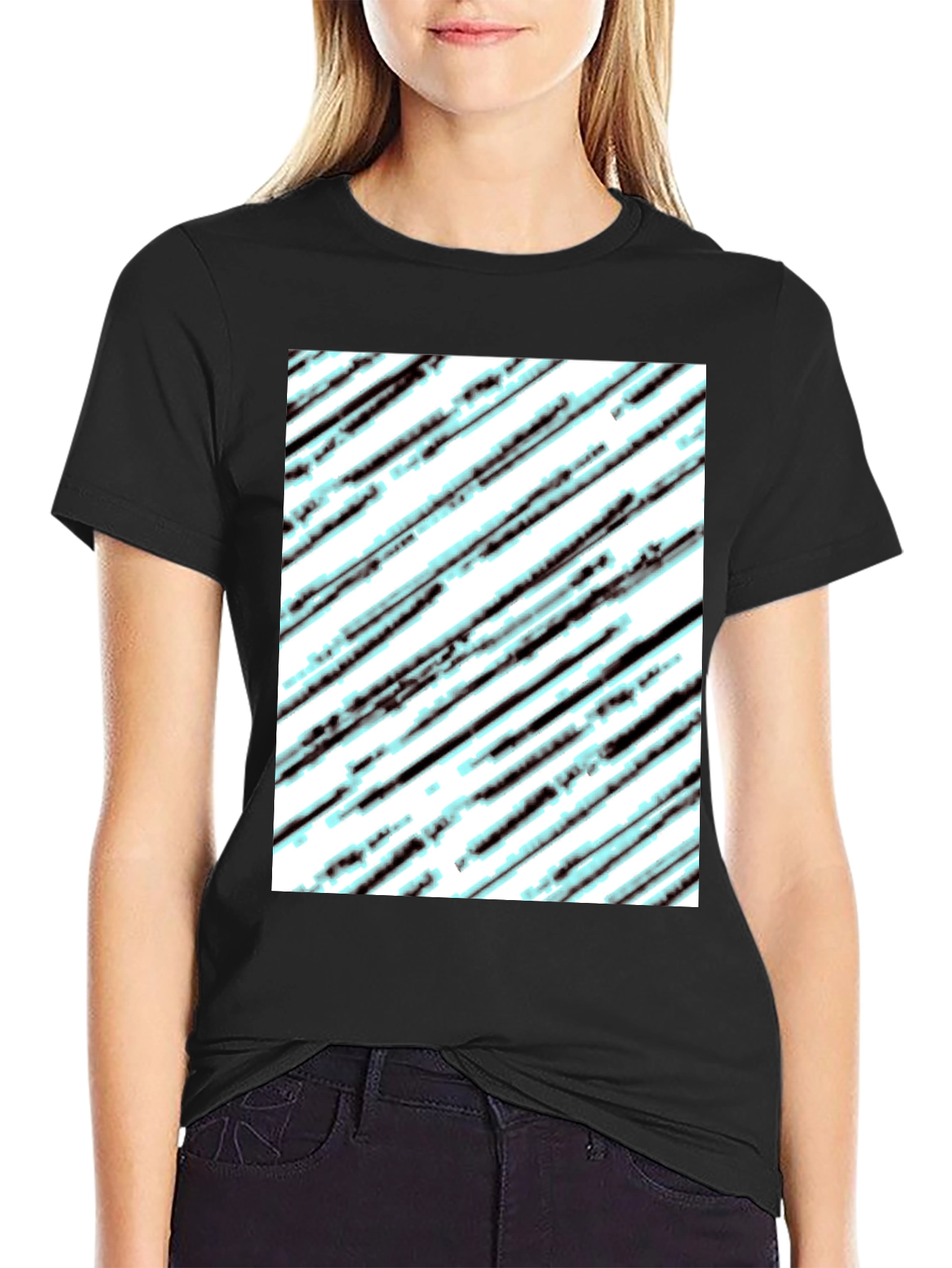 Modern Diagonal Stripe T-Shirt - Black