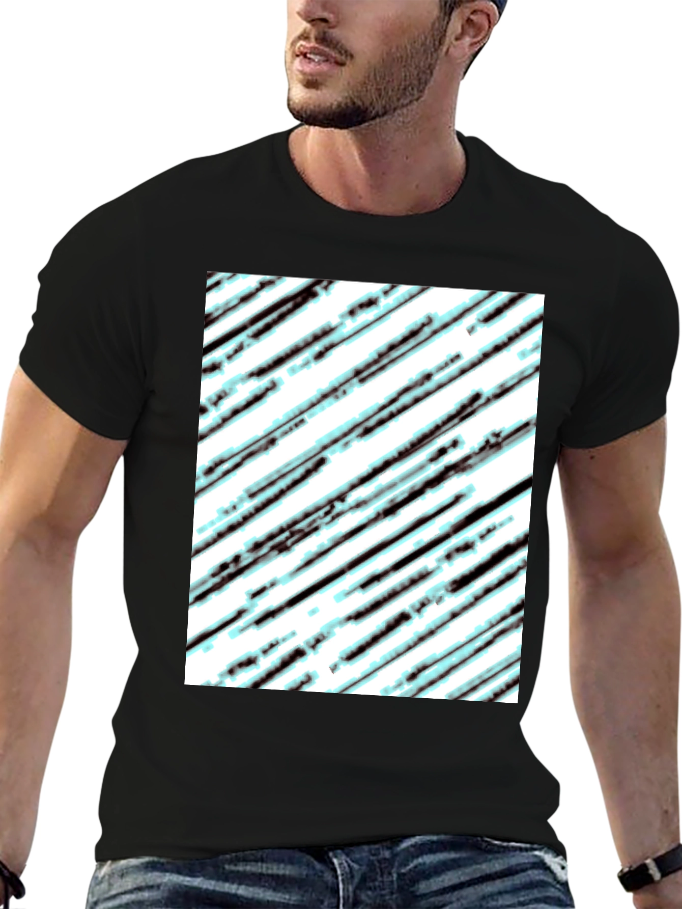 Modern Diagonal Stripe T-Shirt - Black