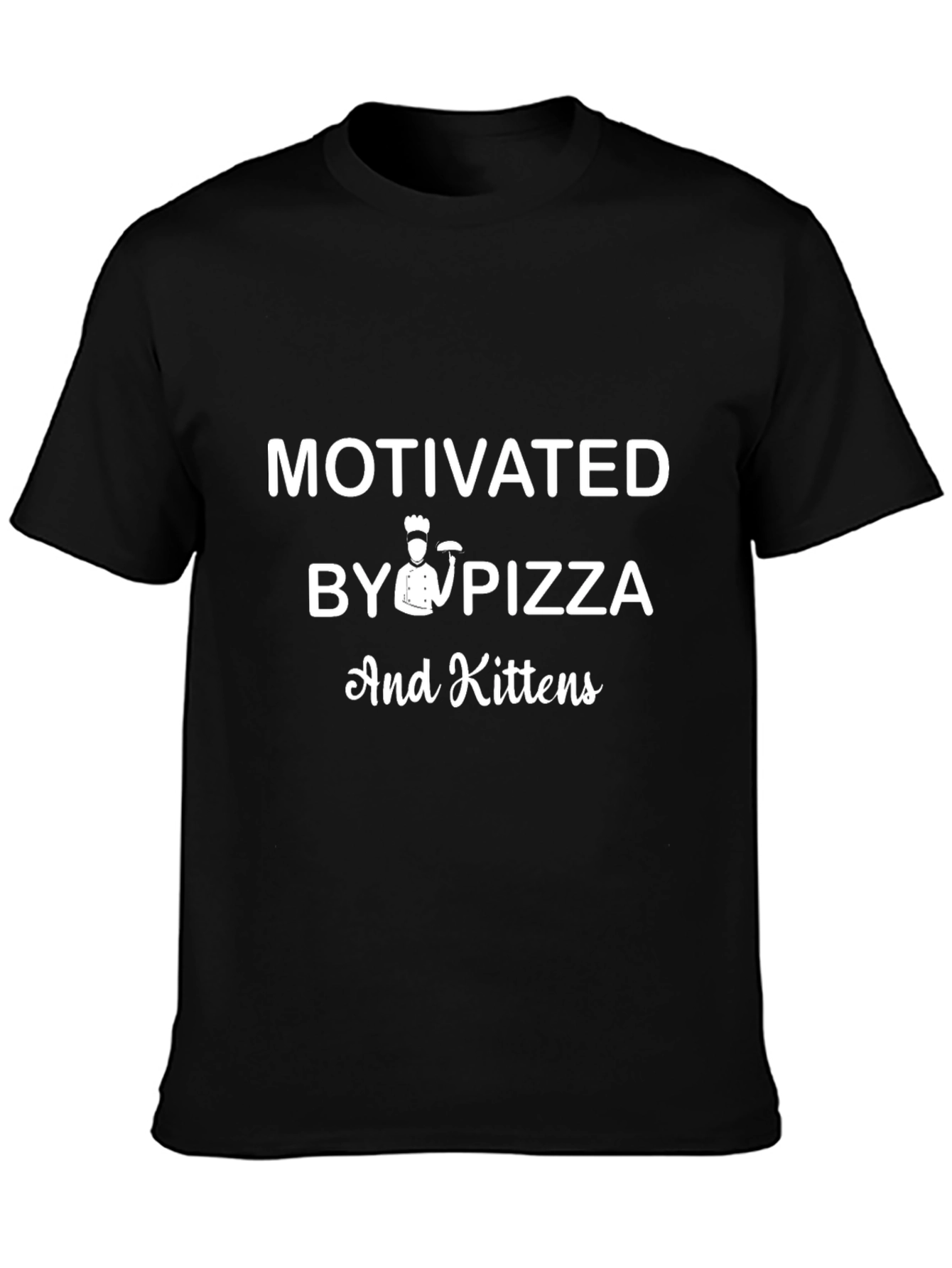 Motivated by Pizza and Kittens Black T-Shirt