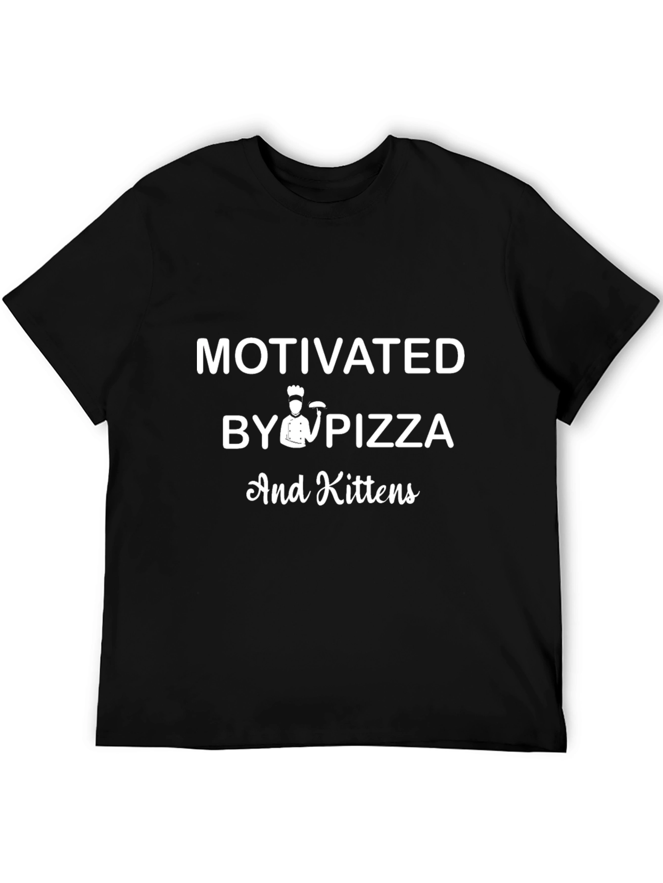 Motivated by Pizza and Kittens Black T-Shirt