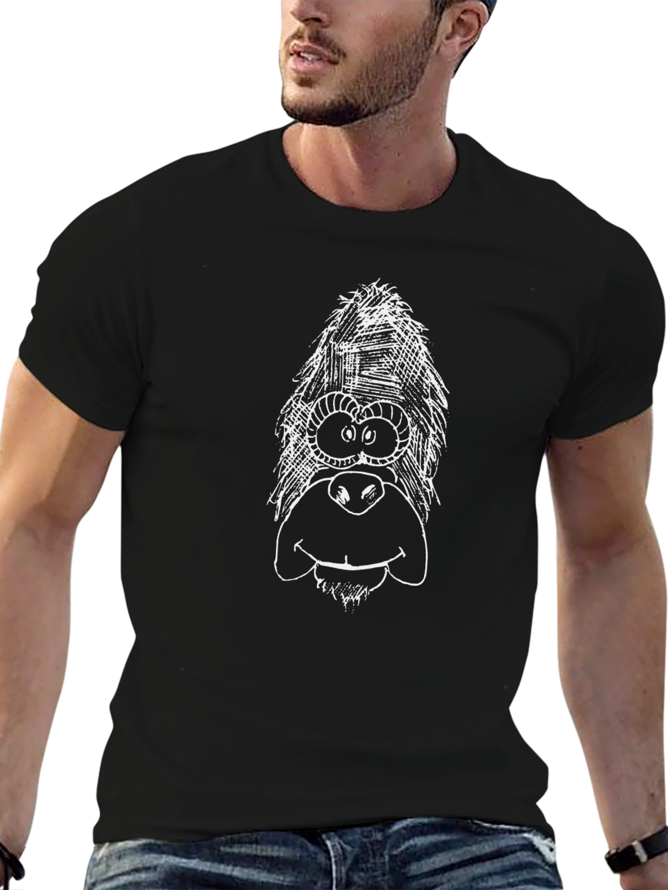 Funny Gorilla Sketch Black T-Shirt