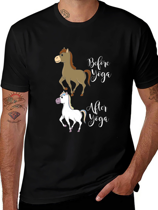 Funny Yoga Horse Graphic Tee - Mens Black T-Shirt