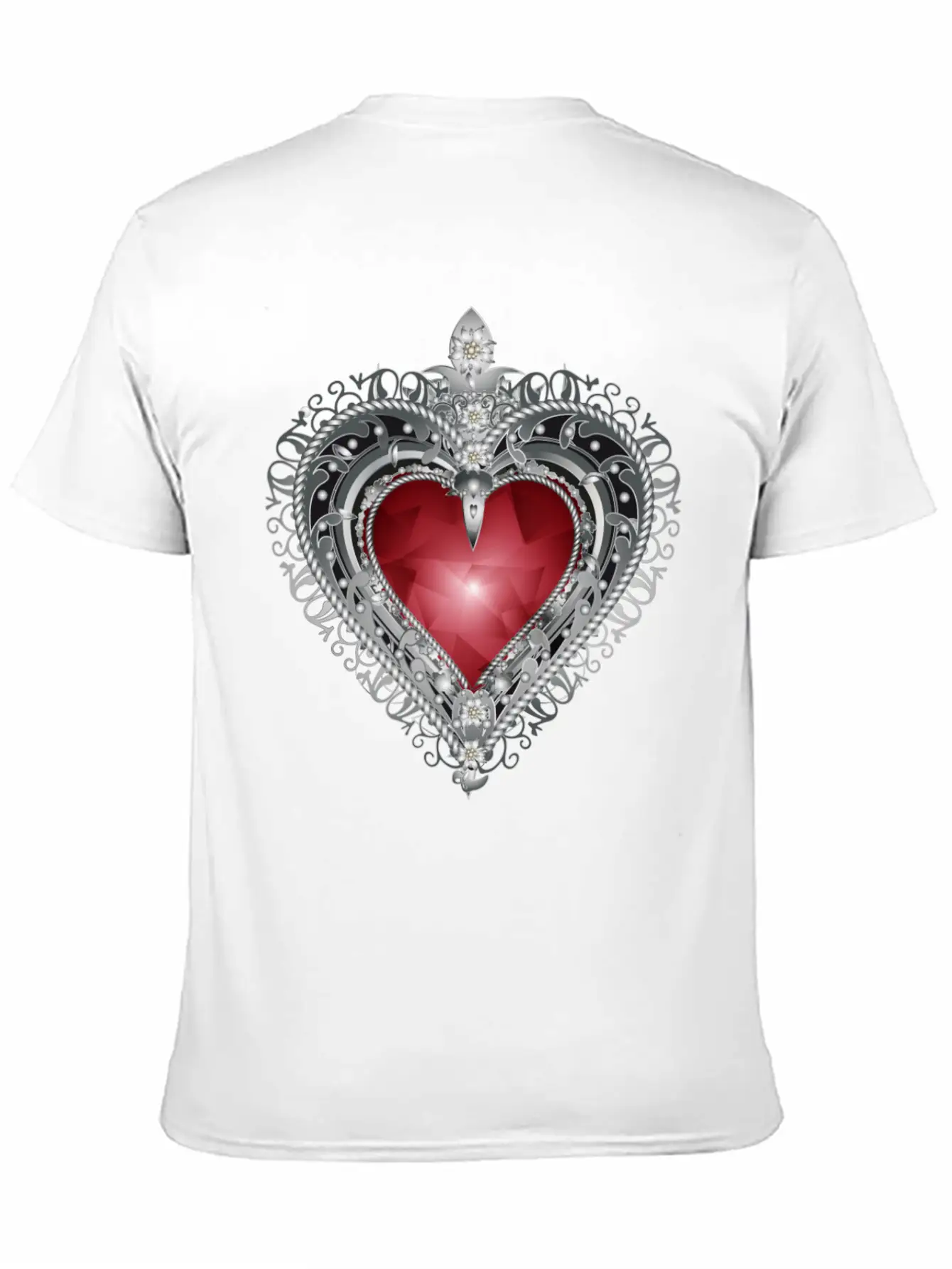 Traditional Brooch Red Heart Framed With Silver Unisex Casual T-Shirt – Clean Design For Daily Comfort
