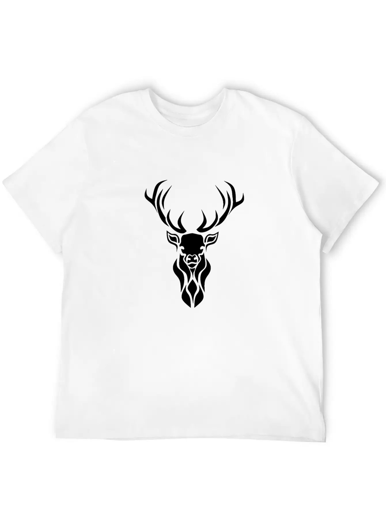 Tribal Black Stag Silhouette, Primitive Black Ink Unisex Casual T-Shirt – Clean Design For Daily Comfort