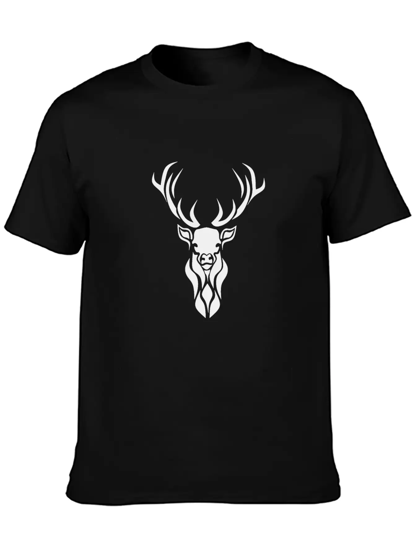 Tribal Black Stag Silhouette, Primitive Black Ink Unisex Casual T-Shirt – Clean Design For Daily Comfort