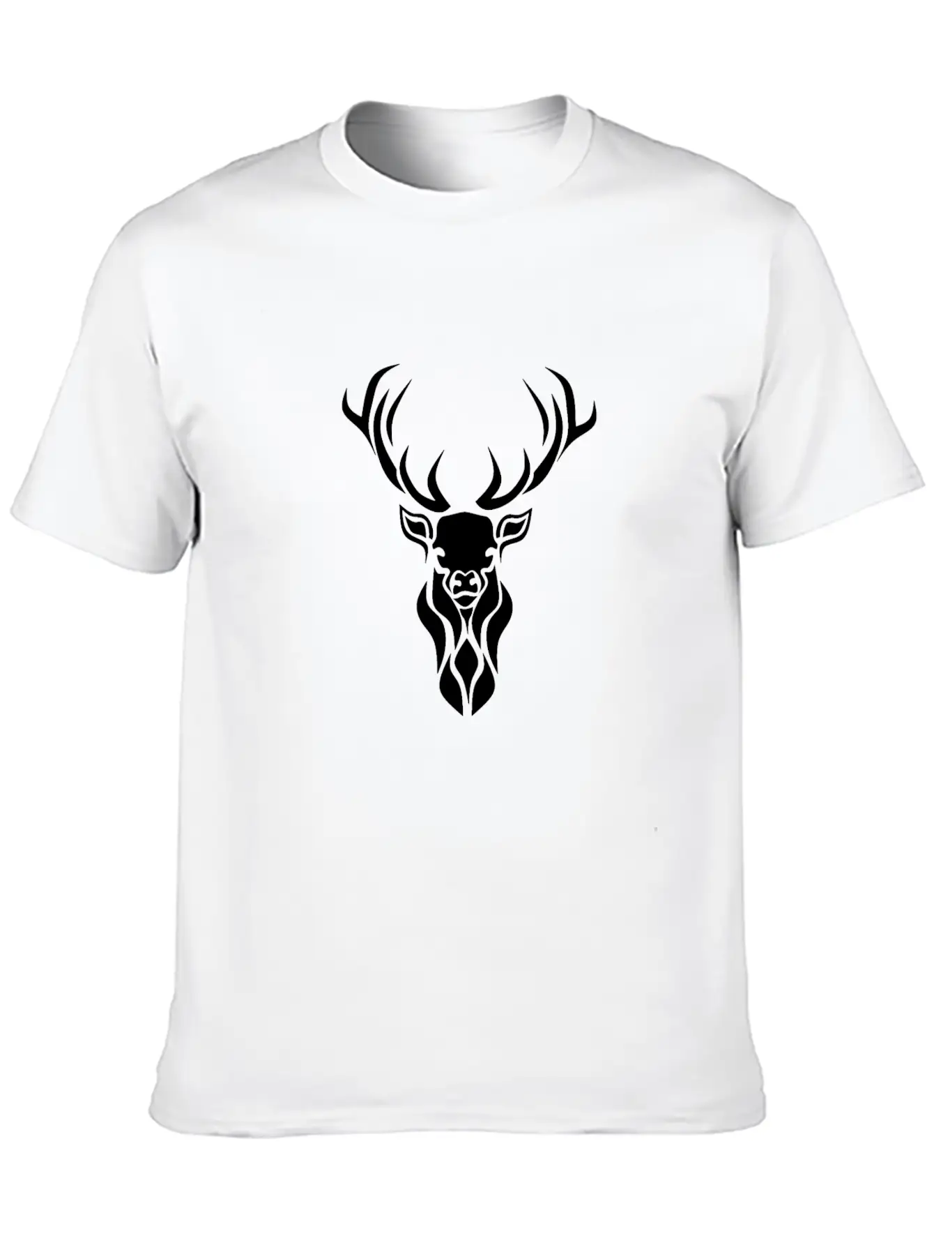 Tribal Black Stag Silhouette, Primitive Black Ink Unisex Casual T-Shirt – Clean Design For Daily Comfort