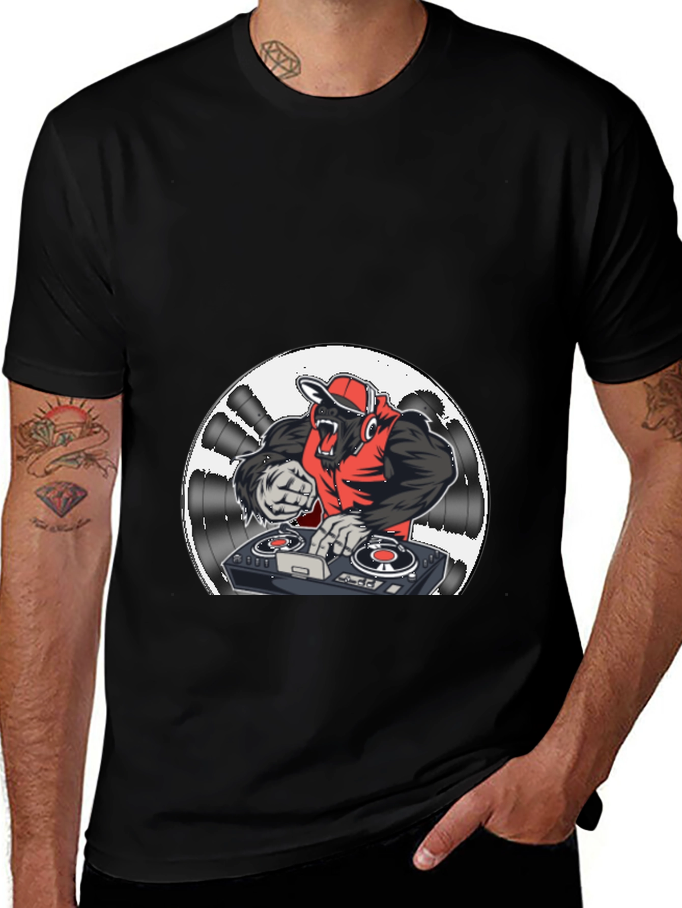DJ Gorilla Graphic Tee - Black Cotton Blend