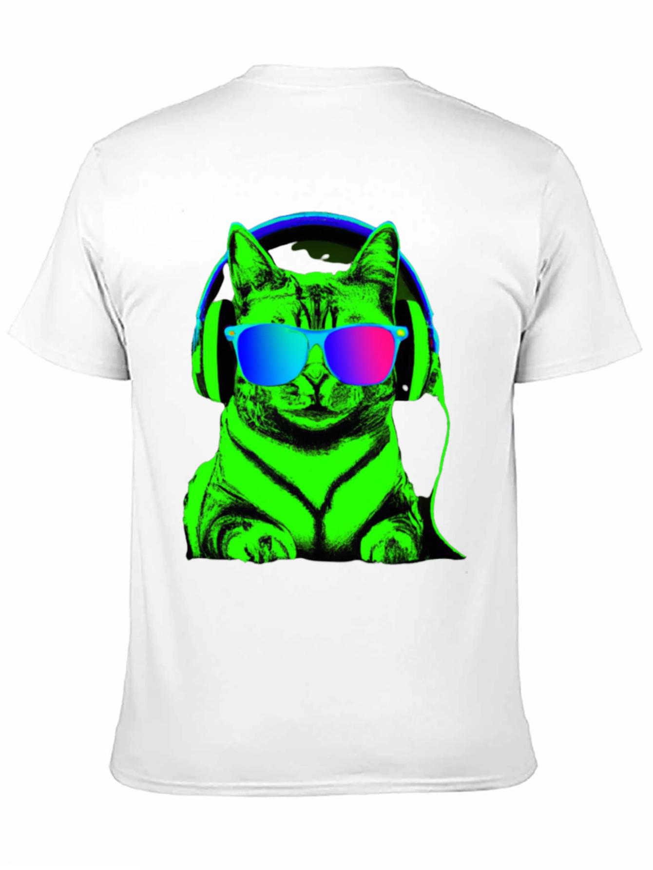 Cool Cat Tee: Neon Cat with Headphones T-Shirt